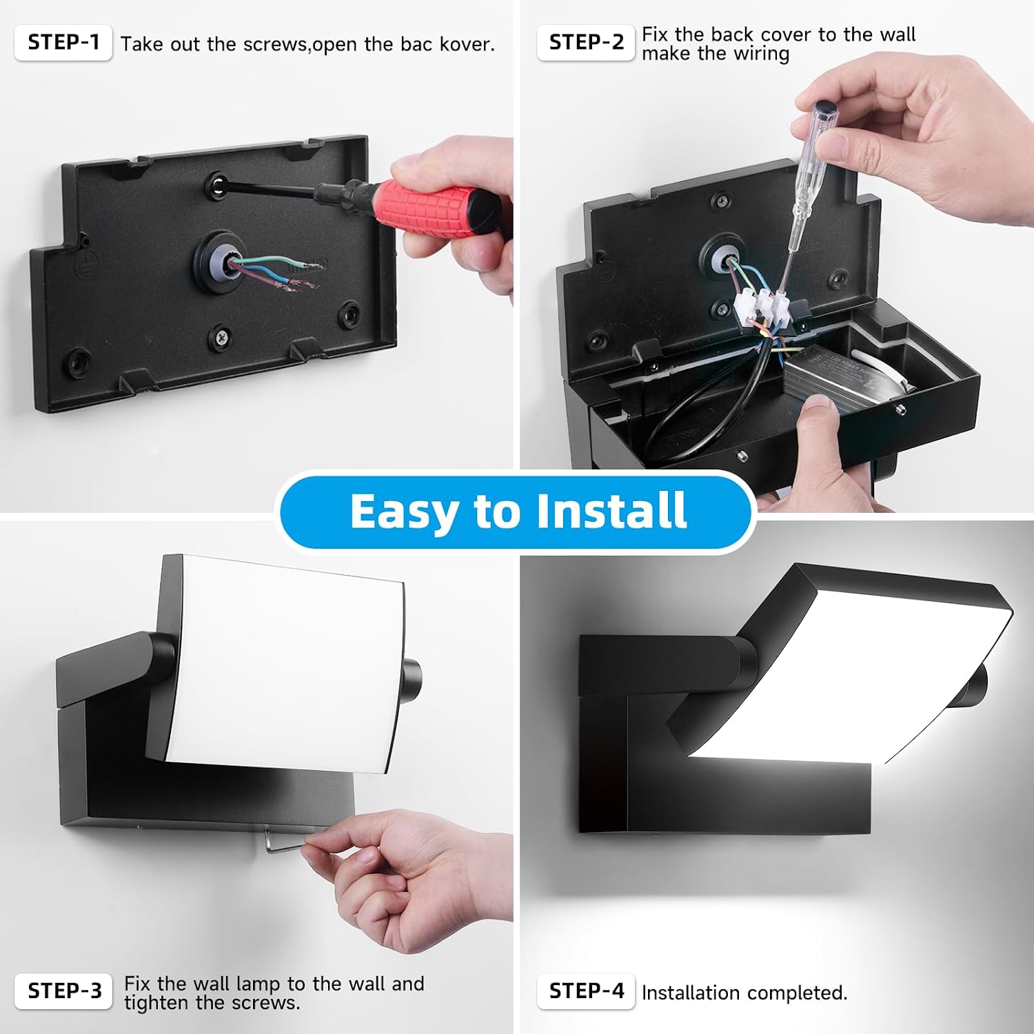 40W Applique da Parete Esterno/Interno 4000LM Faretto Led da Esterno Bianco freddo 6000K 3 Pezzi Lampade da Esterno Regolabile IP65 Impermeabile – Bild 7