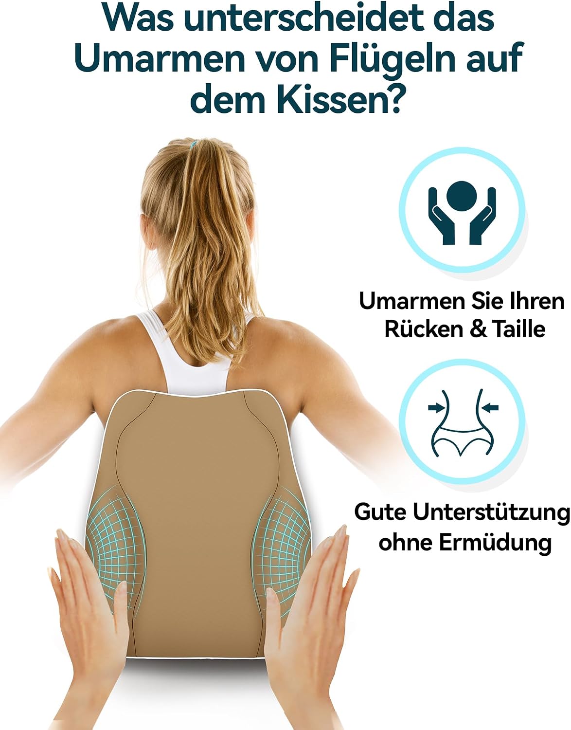 Travel Ease Ergonomisches RückenKissen aus Memory Foam, Lendenkissen für Bürostuhl, Schreibtischstuhl, mit Antistatischem, hautfreundlichem Bezug und für eine Bequeme Sitzhaltung (Khaki) – Bild 2