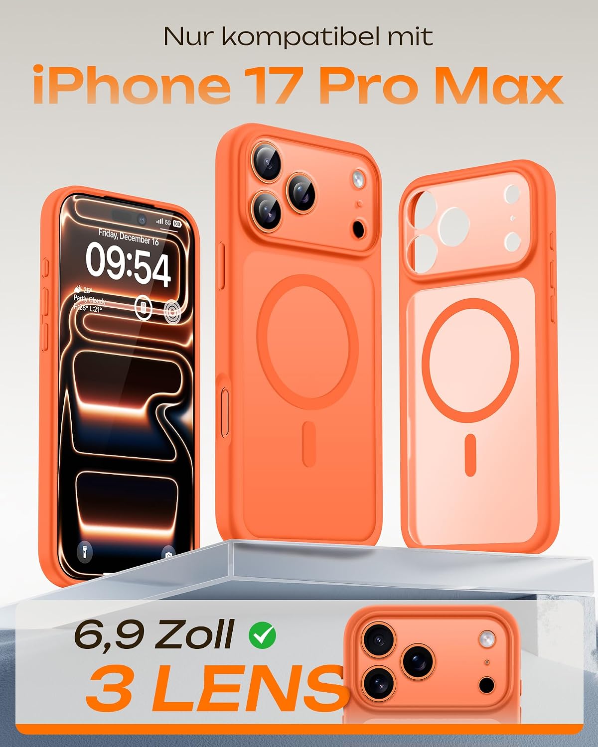 TOCOL für iPhone 17 Pro Max Hülle, Kompatibel mit MagSafe, Orange – Bild 2