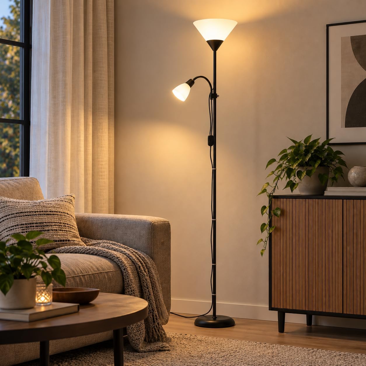 Brilliant Spari Deckenfluter mit Leselampe schwarz, weiß LED Stehlampe 1,8 m Standleuchte für LED-Leuchtmittel geeignet (E27 & E14 Fassung) mit verstellbarem Lesearm – Bild 8