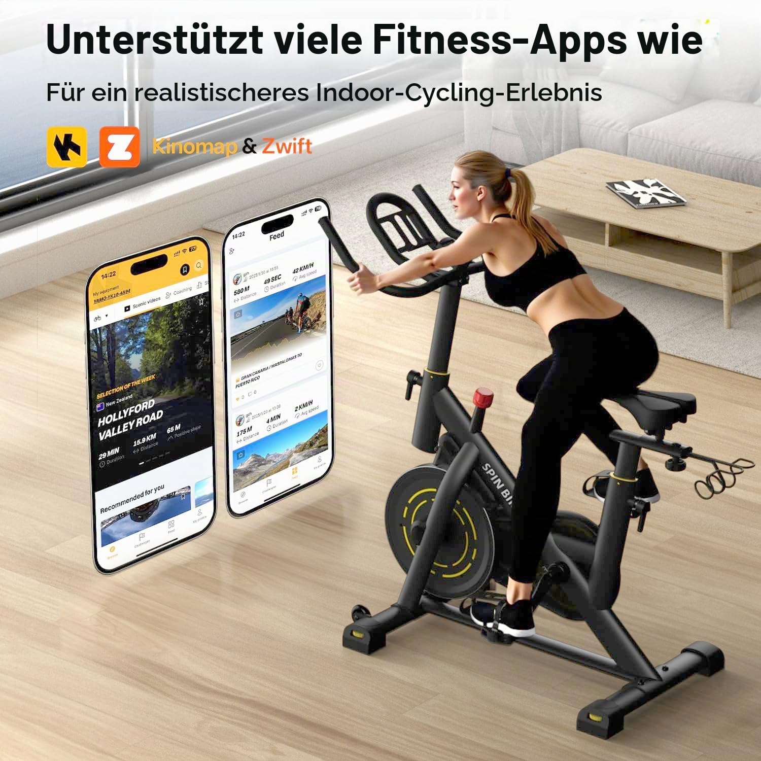 YAMO Heimtrainer Fahrrad mit Magnetwiderstand, Leises Ergometer – Bild 2