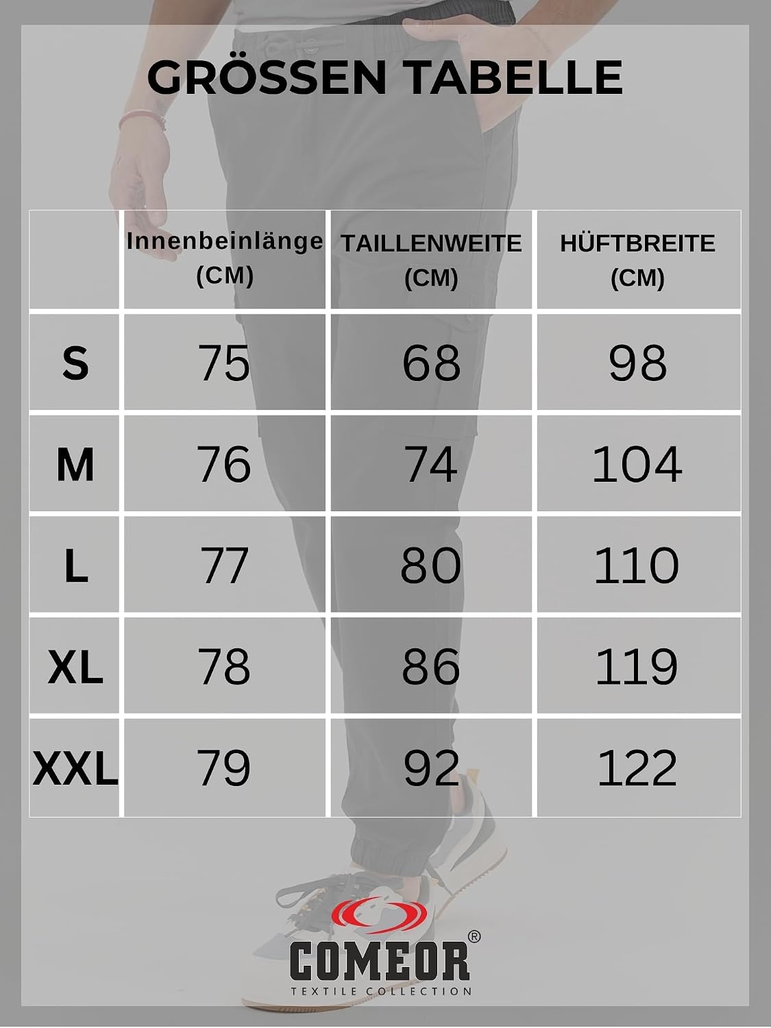 COMEOR Cargohose Herren Stretch Relaxed Fit – Chino Hose Baumwolle Männer Cargo Outdoorhosen, Wanderhose, Baggy Freizeit mit 6 Taschen & Kordelzug – Bild 6