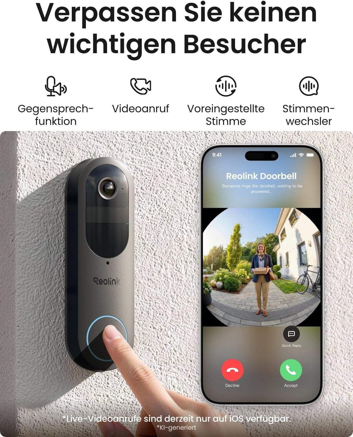 Reolink Akku Türklingel mit Kamera (Gen 2.), 2K 4MP, 1:1 Kopf‑Fuß‑Ansicht – Bild 4