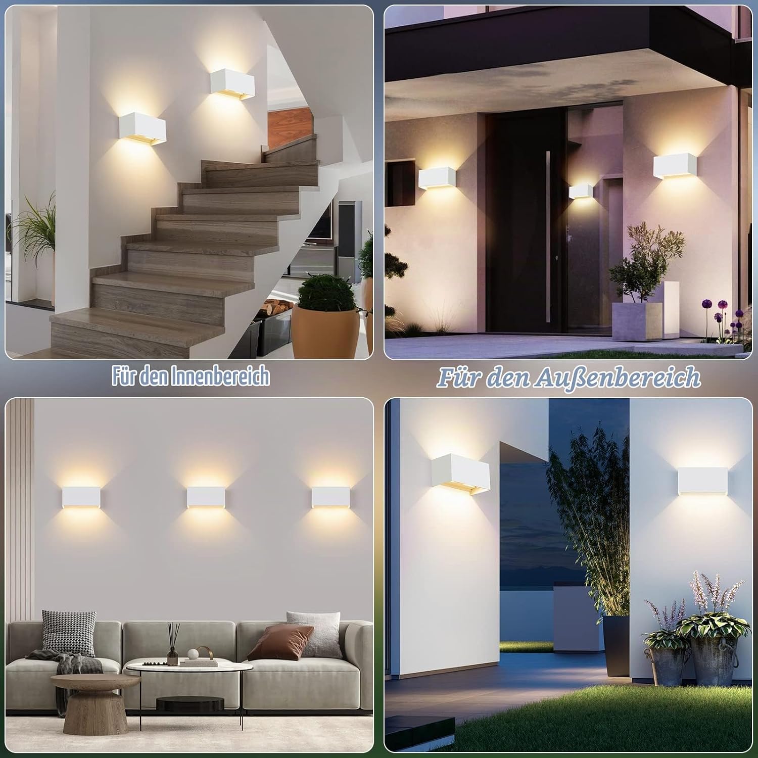 24W LED Wandleuchten Innen/Außen Weiß,IP65, 4 Stück – Bild 6