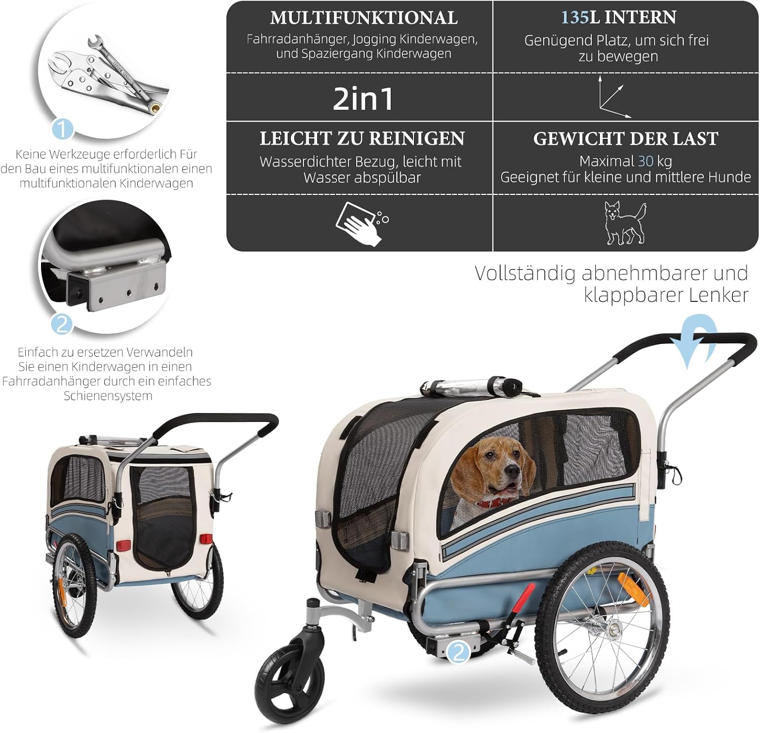 Hundeanhänger 2-in-1 für Fahrrad & Jogger – Bild 3