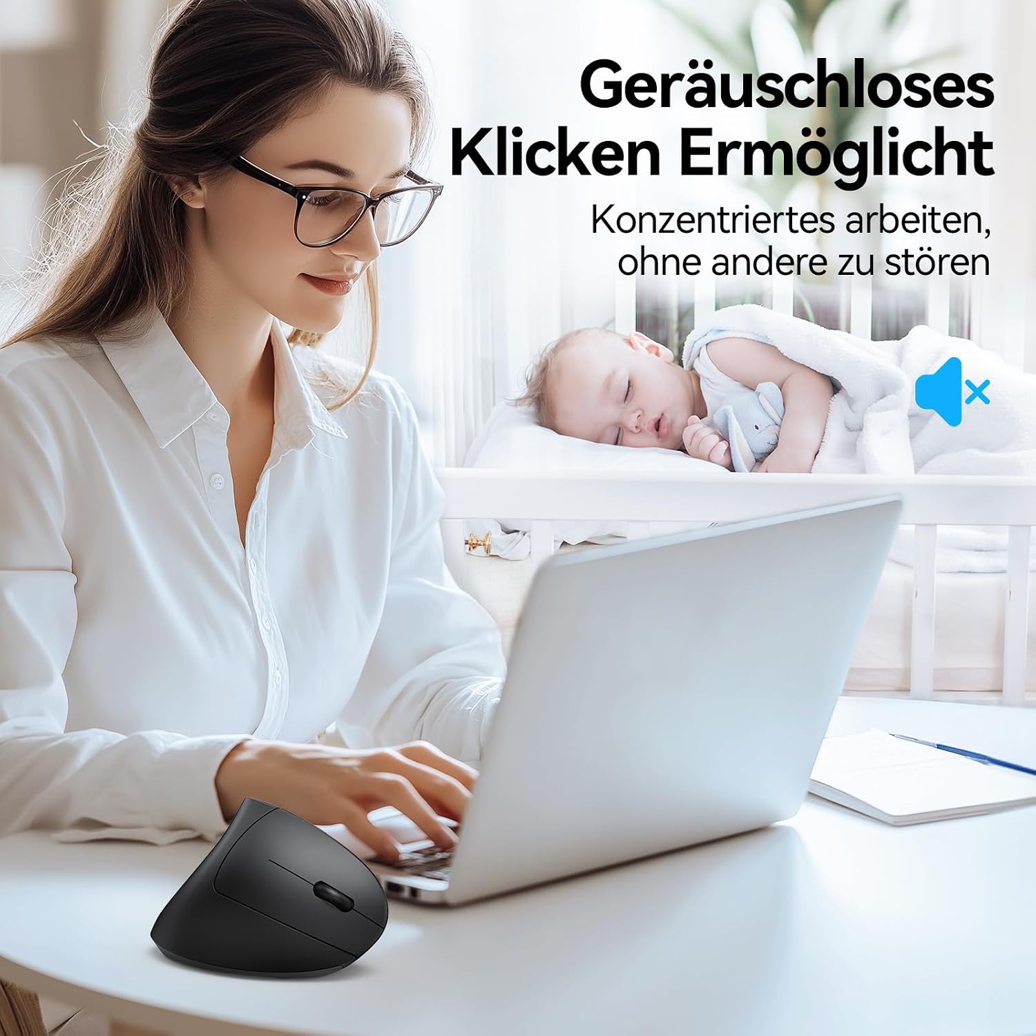 TECKNET Ergonomische Maus, Kabellose Bluetooth Vertikale Maus(BT 5.0+BT 3.0+2.4G), 6 Einstellstufen bis 4800 DPI, Optisch Leise Wireless Mouse für Laptop/PC/Mac/Tablet/iPad(Win/Android/iOS), 6 Tasten – Bild 5