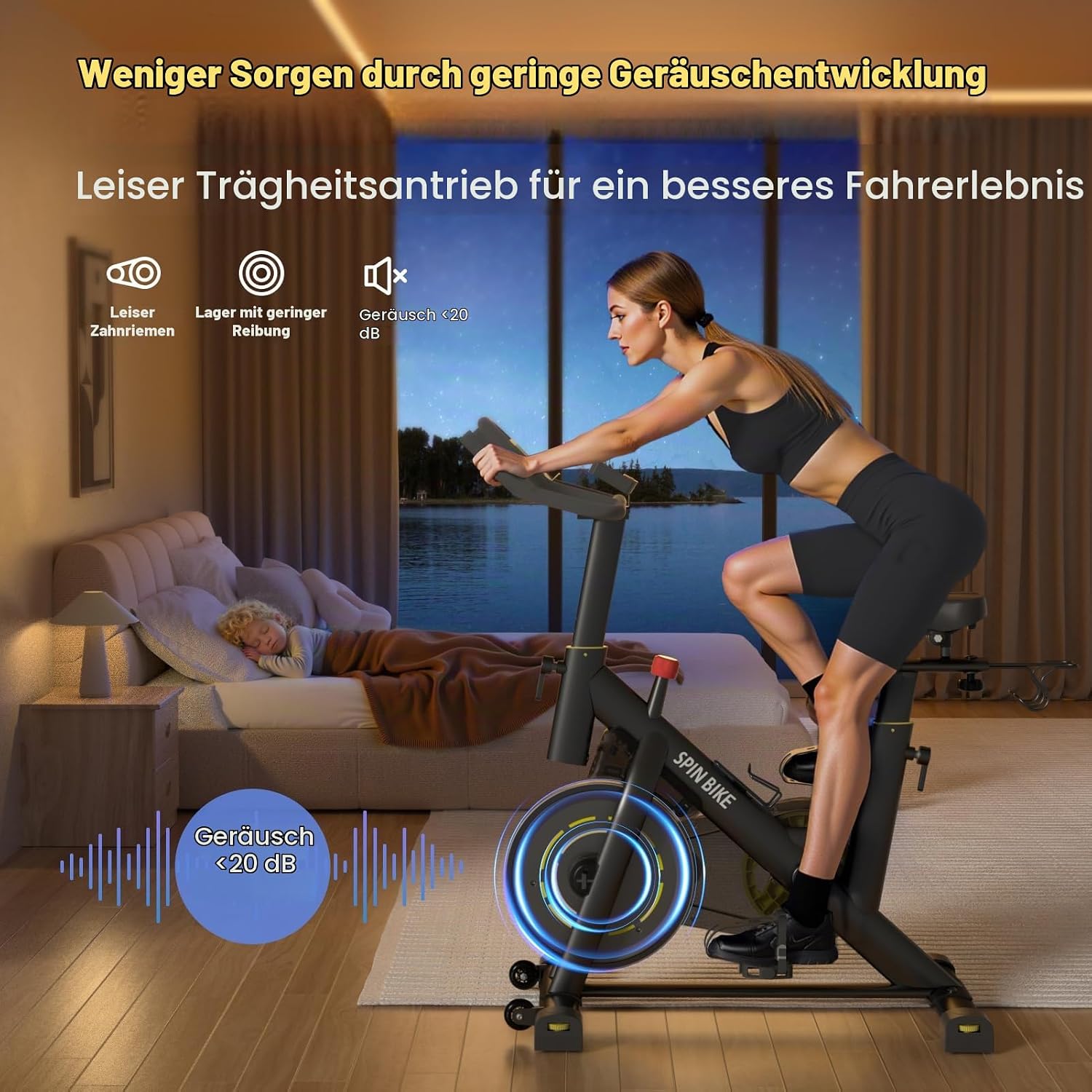 YAMO Heimtrainer Fahrrad mit Magnetwiderstand, Leises Ergometer – Bild 3
