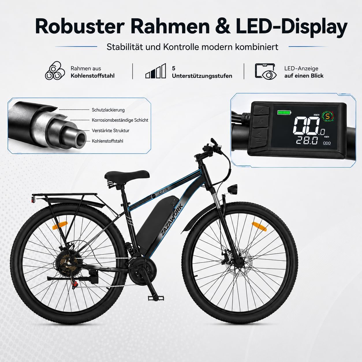E-Bike Mountainbike CF29, Weißgrün 48V15AH Akku – Bild 10