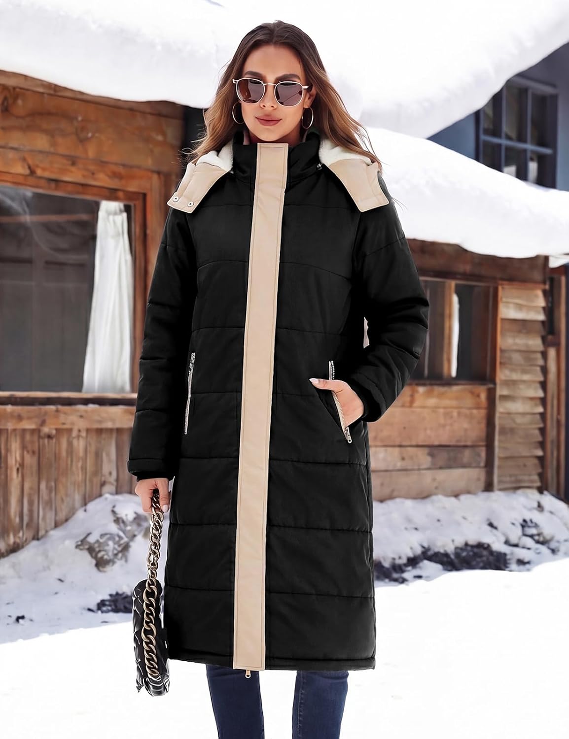 Vancavoo Wintermantel Damen Lang Winterjacke Warm Gefüttert Winterparka – Bild 2