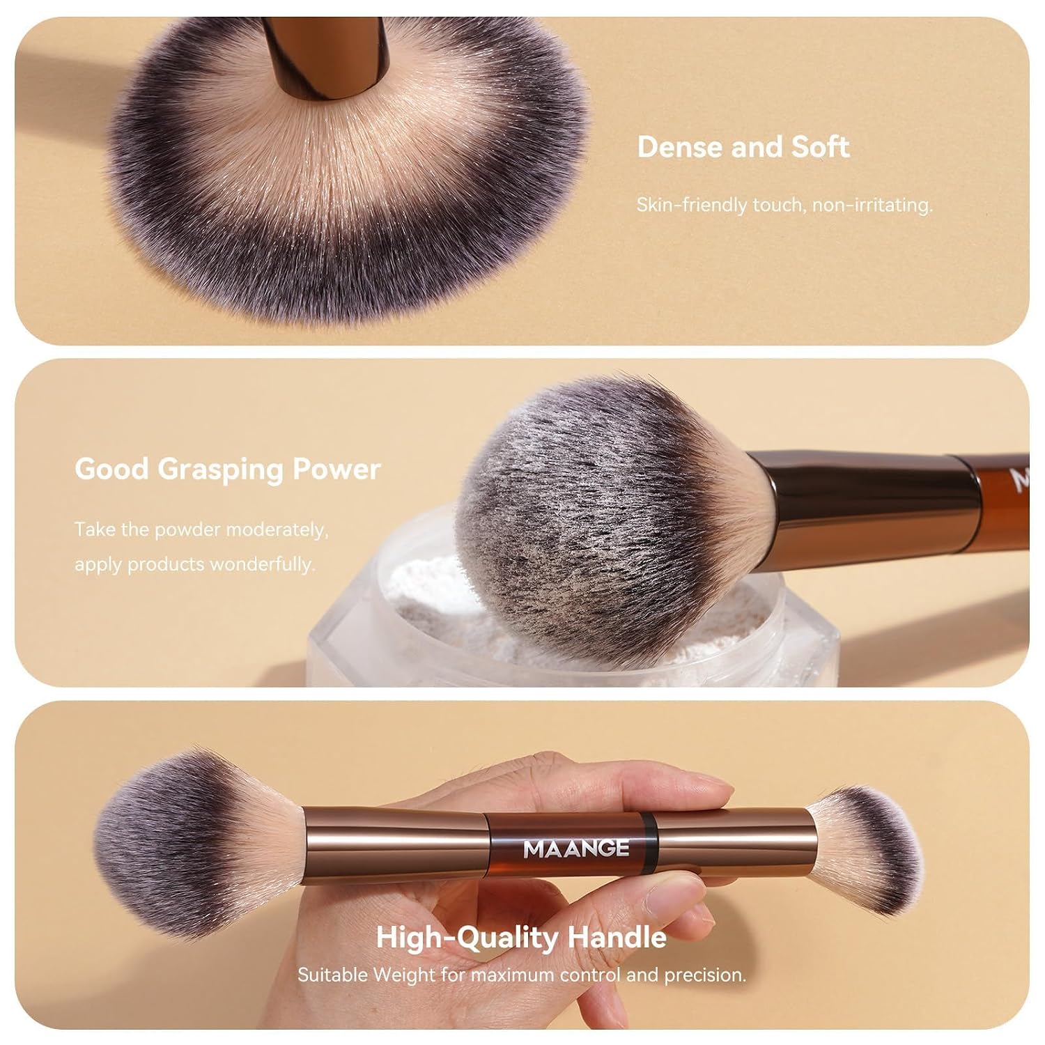 MAANGE 13-teiliges Make up Pinsel Set mit Etui – Professionelle Daily & Travel Schminkpinsel-Set für Foundation,Puder & Lidschatten, Doppelseitiger Makeup Pinsel, Kaffee Gold – Bild 4