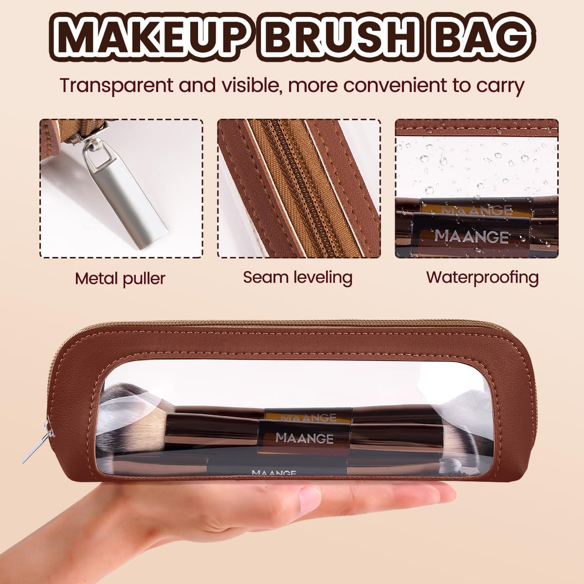 MAANGE 13-teiliges Make up Pinsel Set mit Etui – Professionelle Daily & Travel Schminkpinsel-Set für Foundation,Puder & Lidschatten, Doppelseitiger Makeup Pinsel, Kaffee Gold – Bild 8