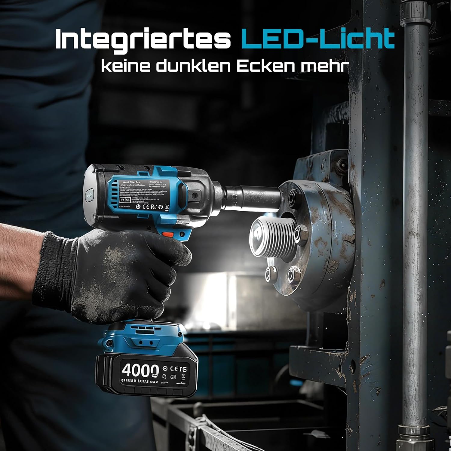 Seesii Akku Schlagschrauber 1600Nm, 1/2" Hochleistungs Drehschlagschrauber mit abnehmbarem Griff, 21V Akkuschlagschrauber & 2×4,0Ah Batterien für Auto, Pickup, Rasenmäher, Industriearbeiten – Bild 7
