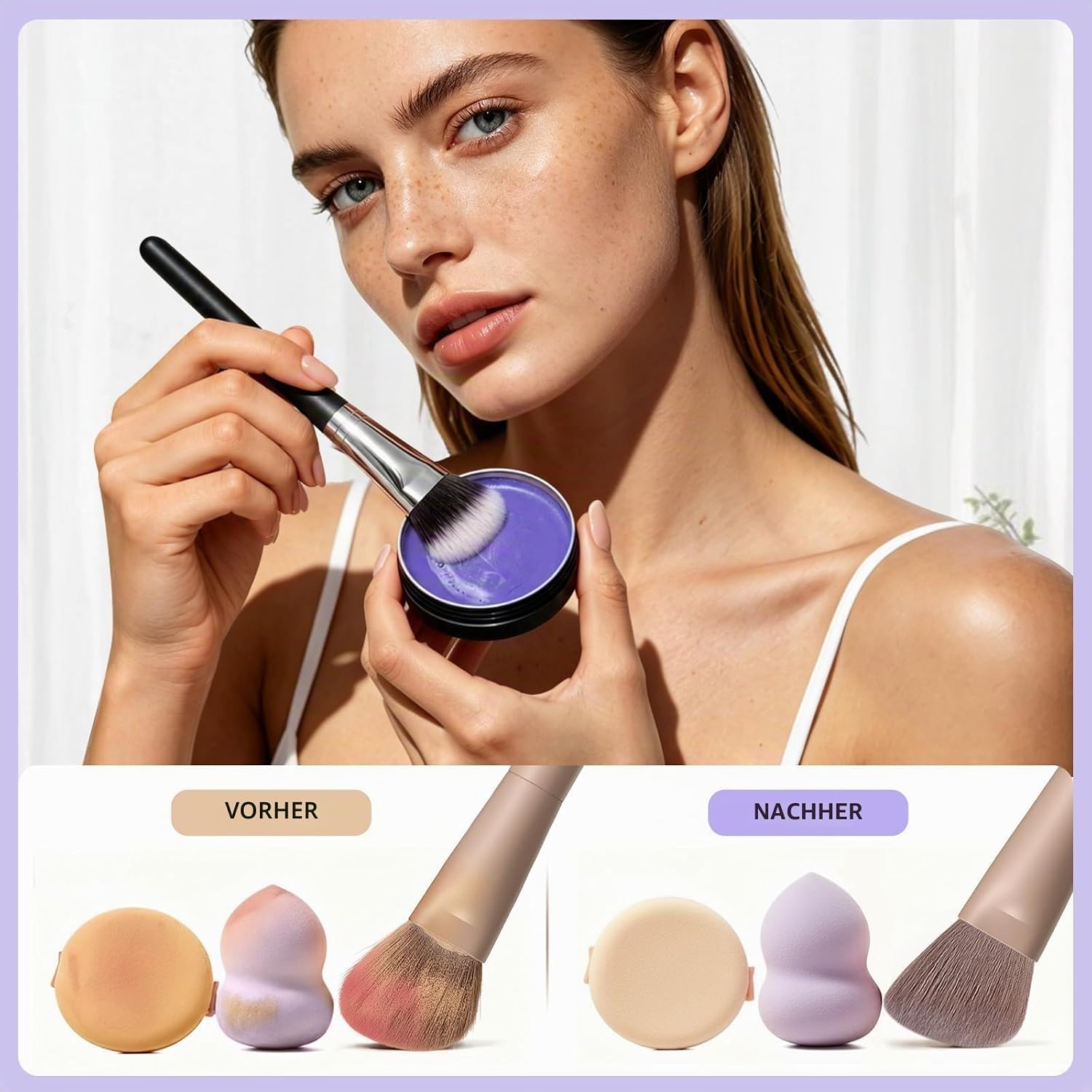 DUcare Make-up-Pinsel-Reiniger, solide Seifenreiniger, leicht zu reinigende Pinsel und Make-up-Schwämme (Lila) – Bild 5