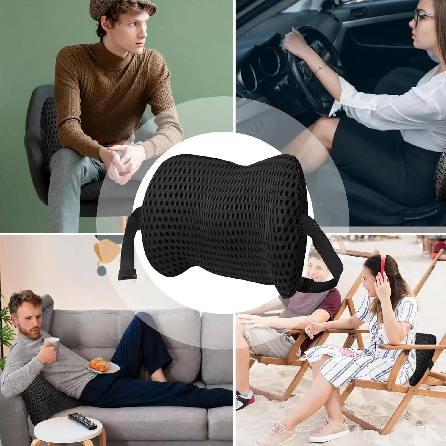 Ergonomisches Lendenwirbelstützkissen, Premium Memory Foam Rückenkissen für Bürostuhl, Auto & Gaming - Orthopädisches Design zur Schmerzlinderung im unteren Rücken, atmungsaktiver 4D-Netzbezug mit – Bild 7