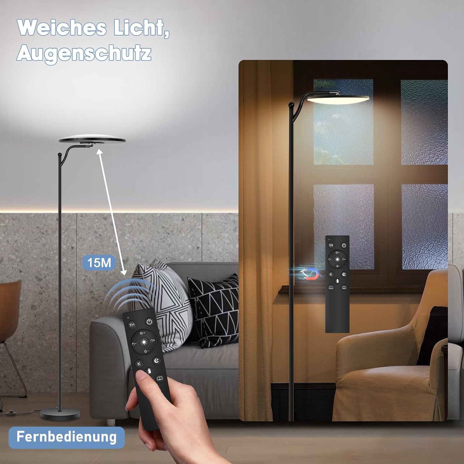 Oraymin 2 Stücke Stehlampe Wohnzimmer 32W, Deckenfluter Stehleuchte Dimmbar mit Fernbedienung, 2700K-6500K Stehlampen LED Dimmbar Hohe Stehleuchte, Drehbare Stehlampe für Wohnzimmer Schlafzimmer Büro – Bild 3