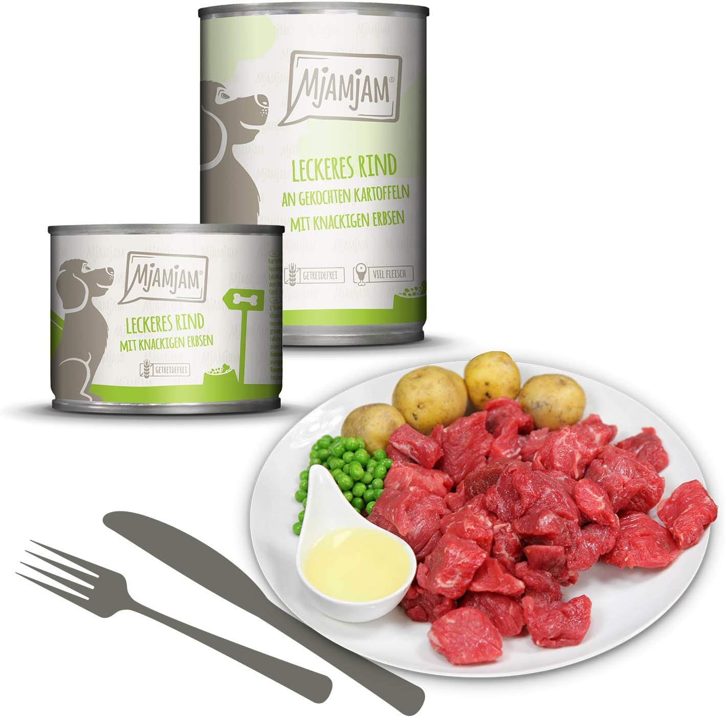 MjAMjAM - Premium Nassfutter für Hunde - Mixpaket II - mit Huhn & Ente, Rind, Pute, Kalb, Truthahn, Lamm, 6er Pack (6 x 400 g), naturbelassen mit extra viel Fleisch – Bild 2