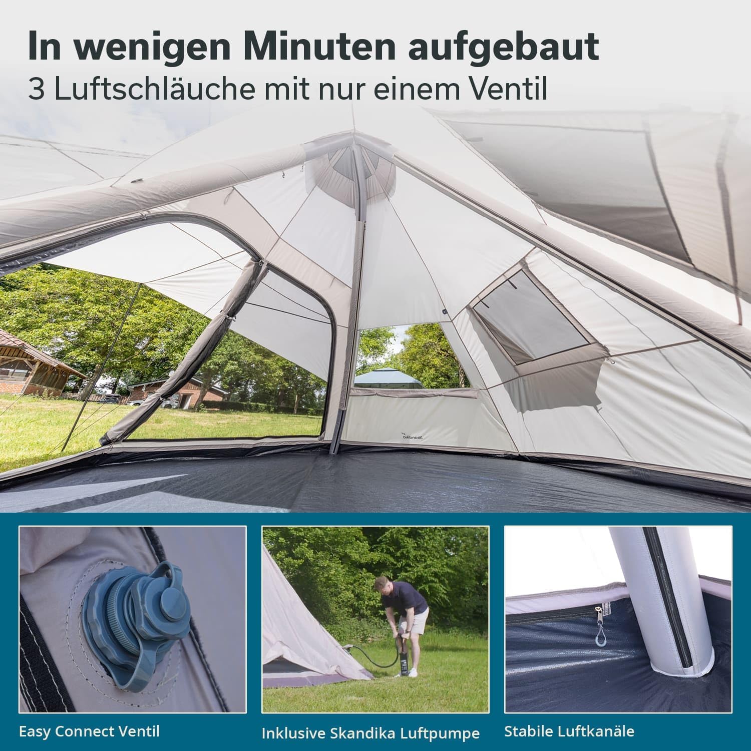 Skandika Luftzelt Tipi Hetta 460 Air Protect | Aufblasbares Familienzelt für 6 Personen, 2,95 m Stehhöhe, 3000 mm Wassersäule, eingenähter Zeltboden, UV 50+ | Campingzelt, Festivalzelt, Indianerzelt – Bild 2