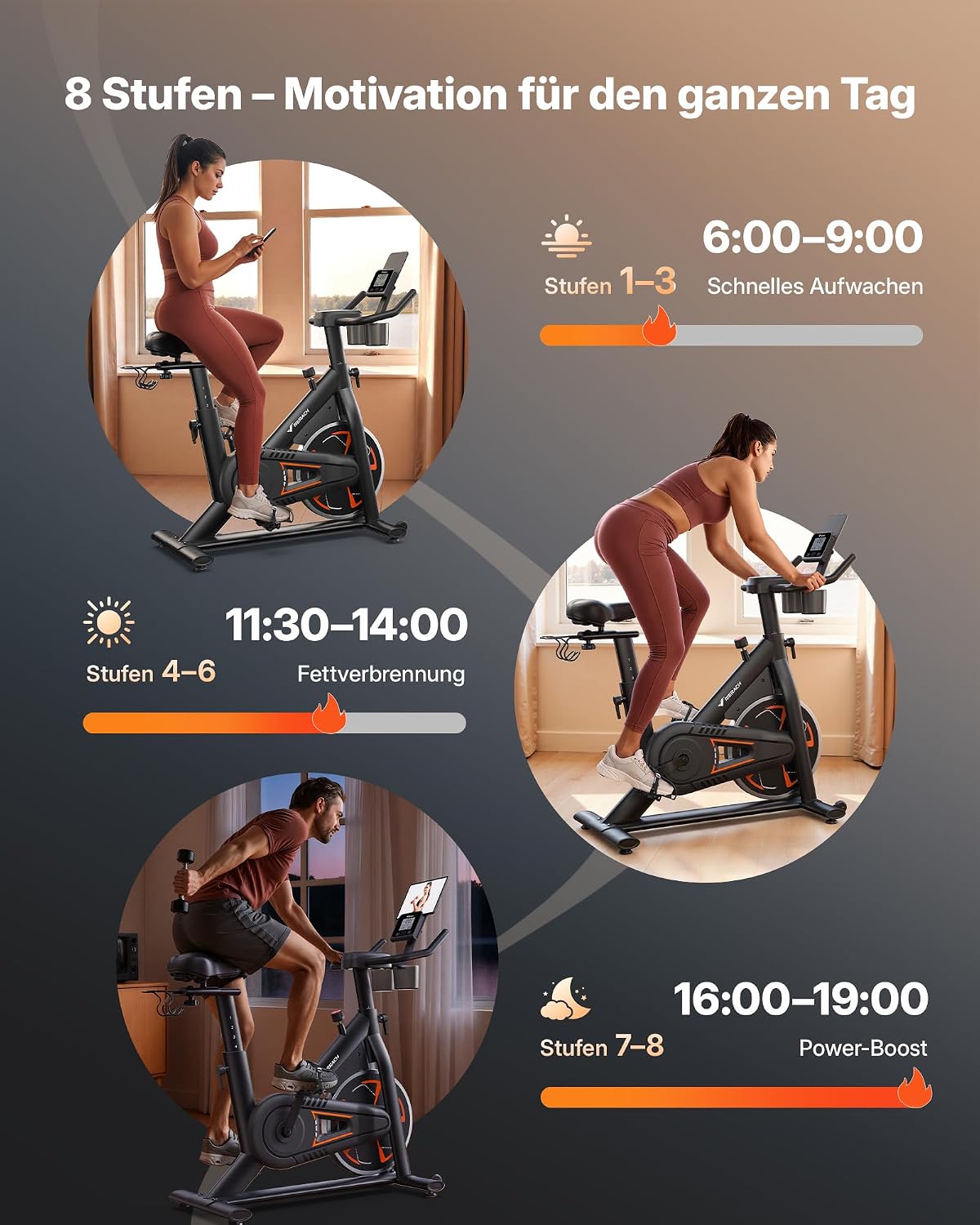 MERACH PRO Heimtrainer Fahrrad mit 8KG High-Inertia Schwungrad für Optimierte Laufruhe, Leises Magnetbremssystem, Verstärkter H-Rahmen, Stoßdämpfender Luftkissensattel, Eigene App, Bis 150KG – Bild 6