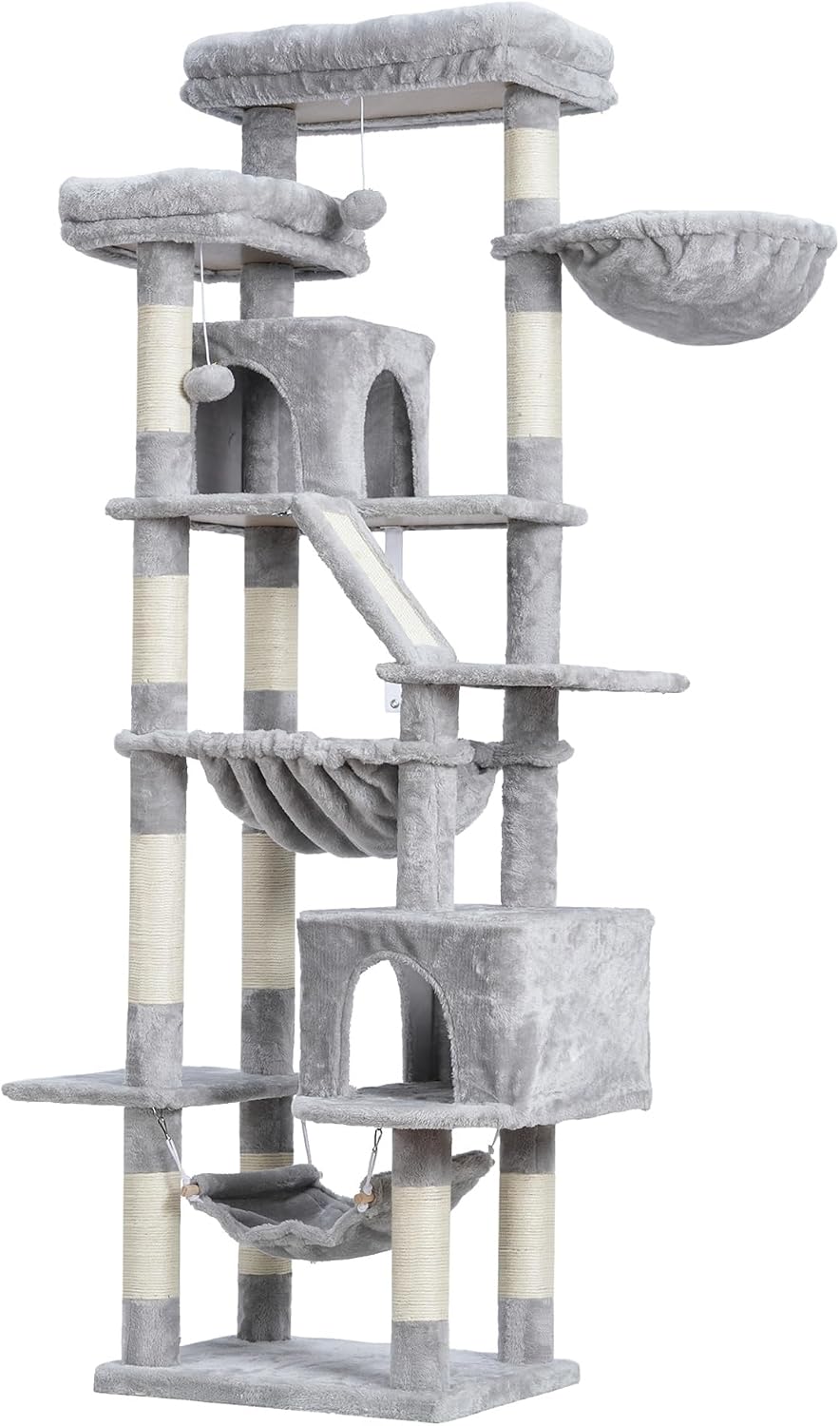 Heybly Kratzbaum, 180cm Katzenbaum für Wohnungskatzen, Hellgrau HCT034W – Bild 11