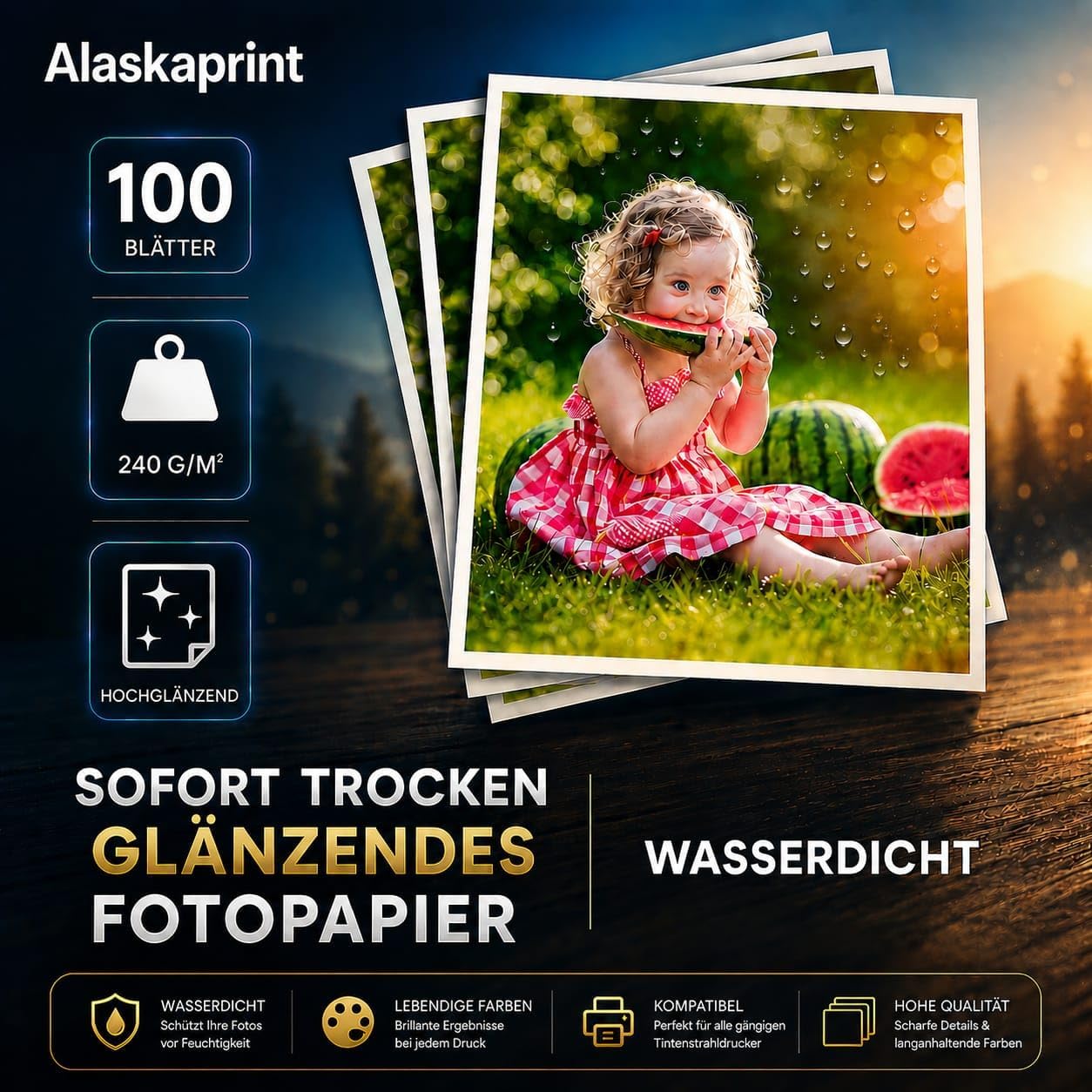 100 Blatt Fotopapier A4 hoch glänzend tintenstrahldrucker 240g/m² fotopapier Fotokarten Photokarten Sofort Trocken Wasserfest Hochweiß fotoblätter – Bild 3
