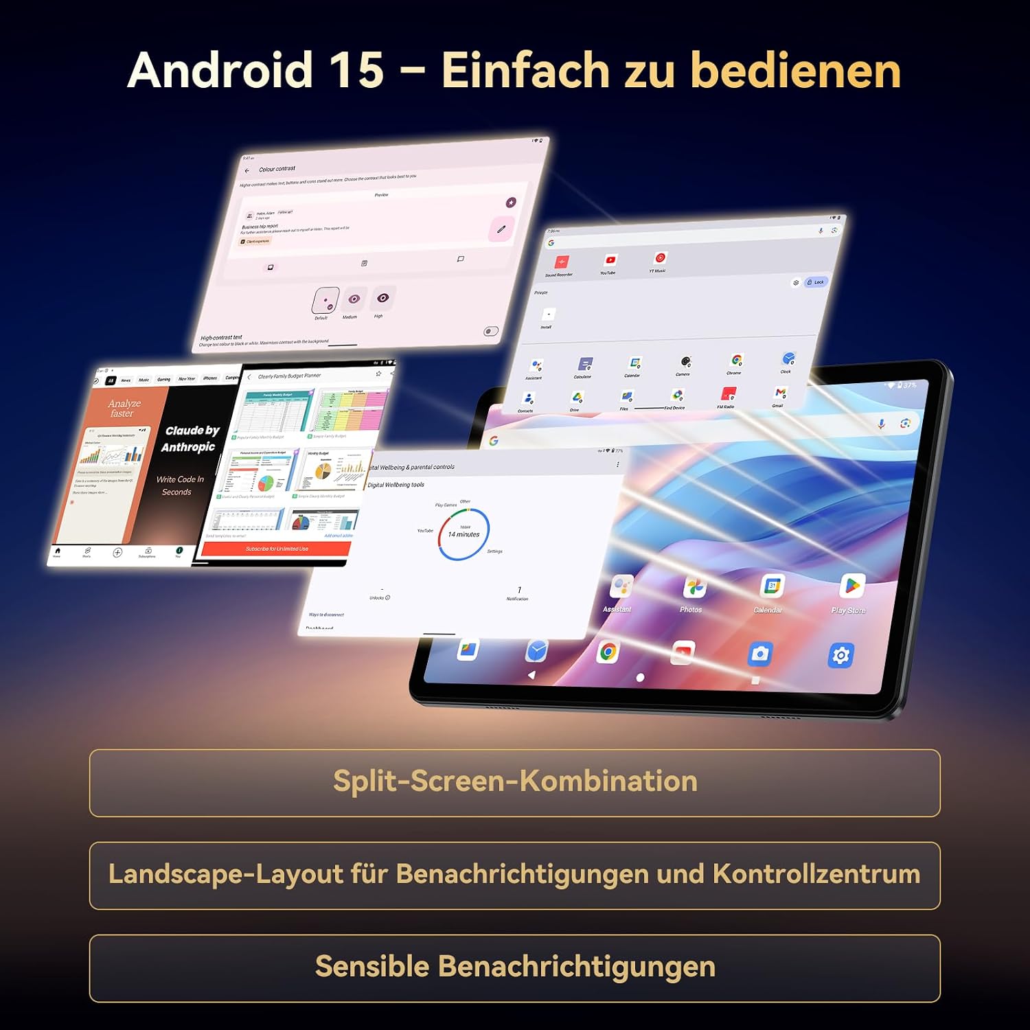 TABWEE Tablet mit Tastatur und Stift, 18GB RAM+128GB ROM (2TB TF) – Bild 3