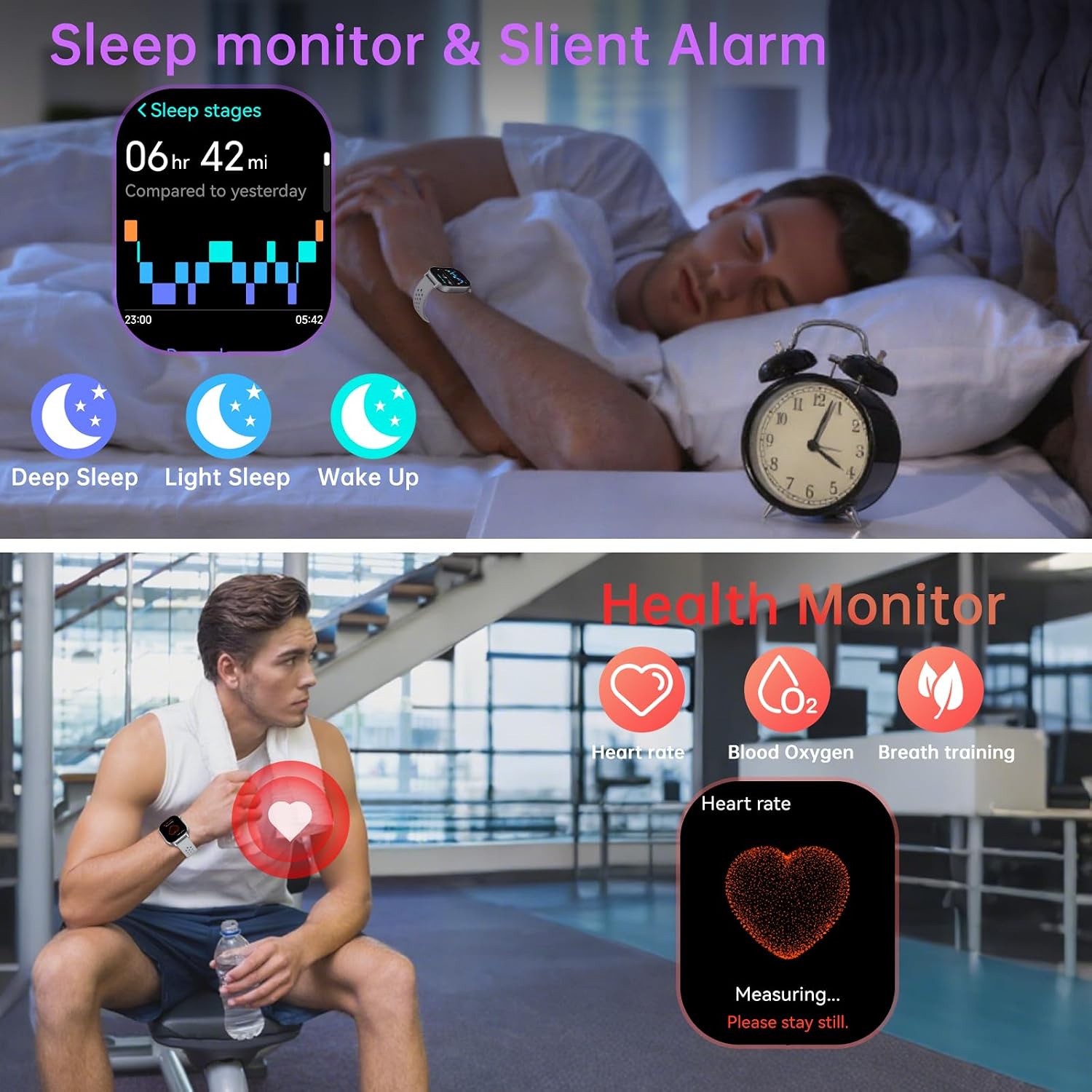 Smartwatch Damen Herren mit GPS, 2.06" AMOLED Display, 5ATM Wasserdicht, Bluetooth Anruf, 110+ Sportmodi, mit Kompass/Fitness Tracker,Herzfrequenz/Schlafmonitor,,Kompatibel mit Android/IOS,Silbergrau – Bild 7