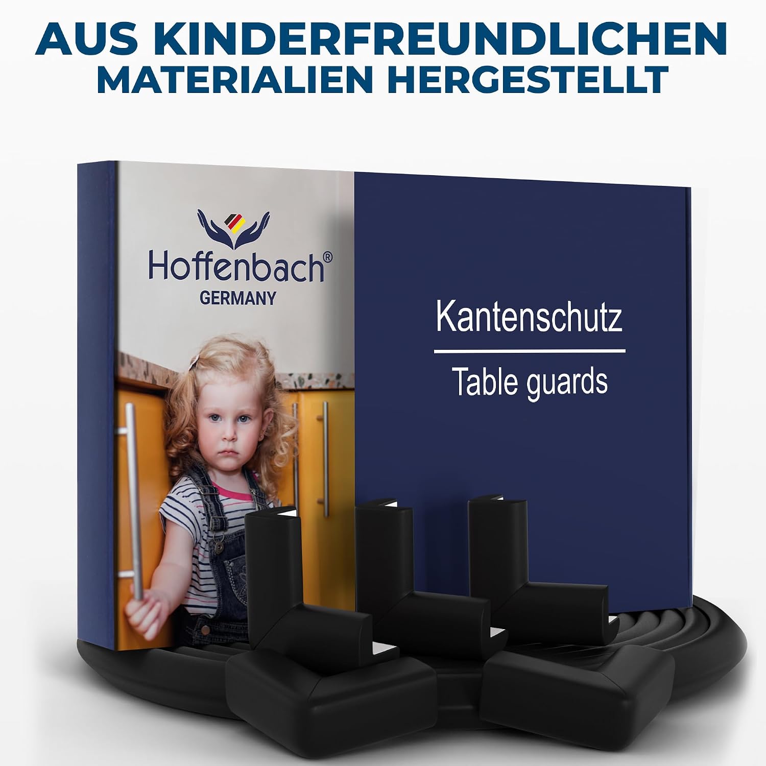 Hoffenbach Kantenschutz Baby aus Schaumstoff – 6,2m Tischkantenschutz & 12x Eckenschutz – Tischecken Kindersicherung – Selbstklebender Schutz für Kinder, Bett, Fensterbank & Schreibtisch – Schwarz – Bild 8