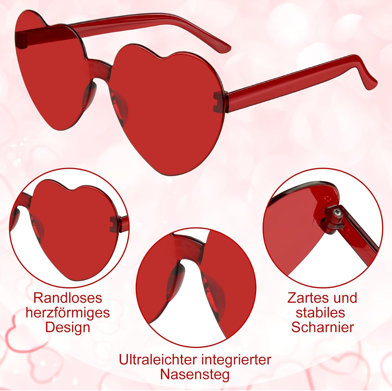 14/28/42 Brillen Herz Sonnenbrille für Damen Randlose Herzbrille Transparente Bonbonfarbene Herzchen Sonnenbrille für Partygeschenke – Bild 3