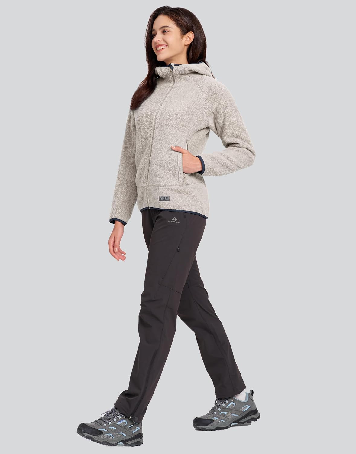Pioneer Camp Outdoor Fleecejacke Damen Mit Kapuze Warm Teddyjacke Leicht – Bild 6