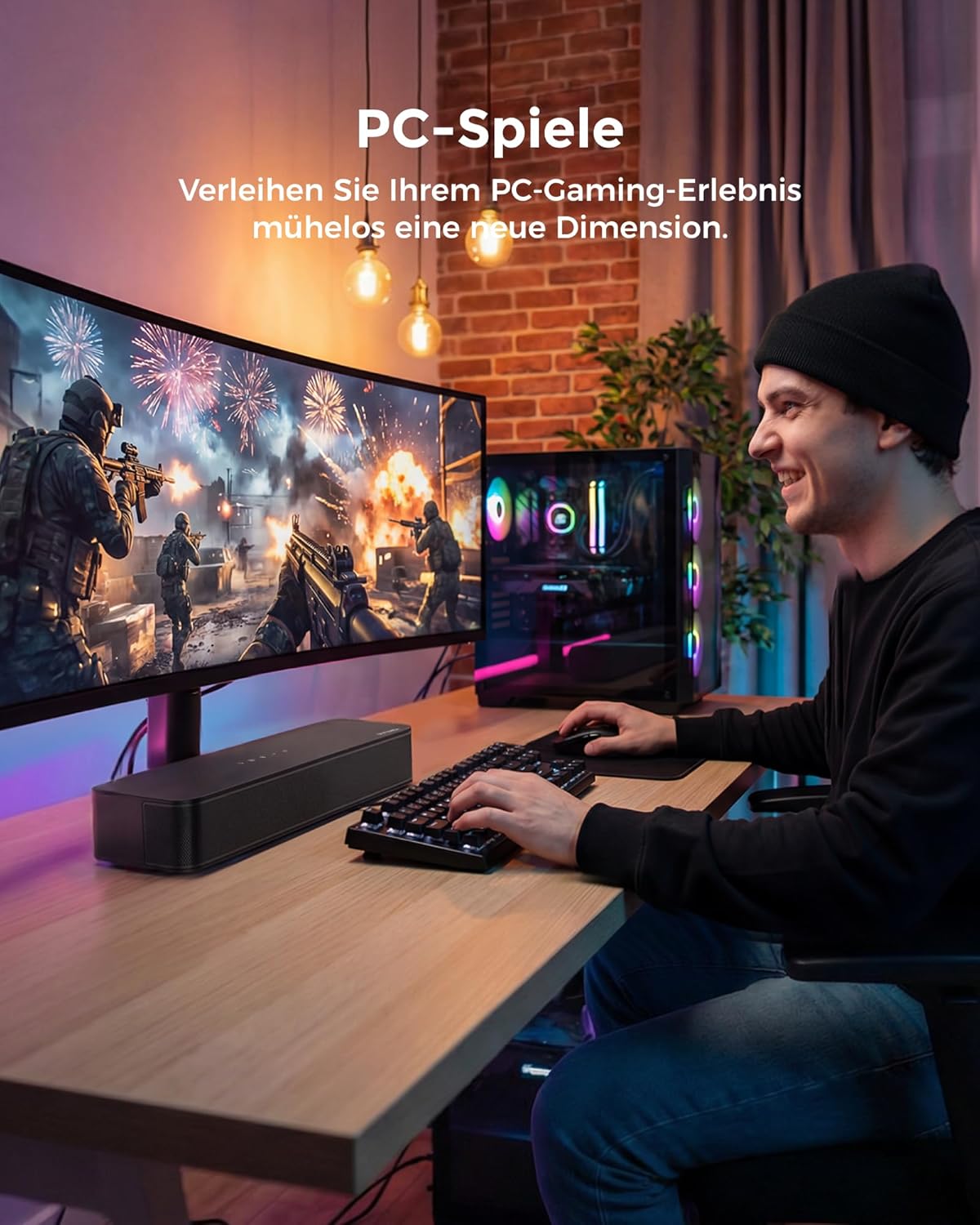 ULTIMEA 2.1 Soundbar für TV Geräte mit integriertem Subwoofer, APP-Steuerung, 132W All-in-One PC Soundbar für Gaming, TV Lautsprecher mit Verstellbarem Bass, Bluetooth® 5.4, Opt/AUX, Poseidon M20 Pro – Bild 7