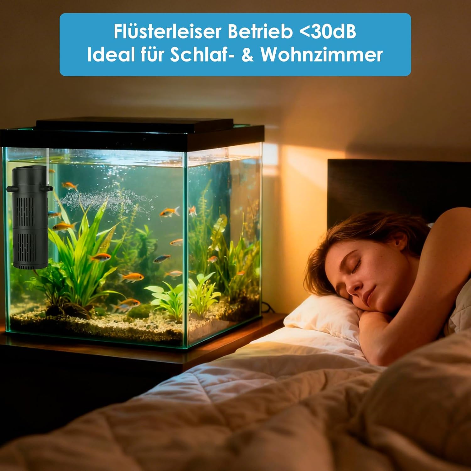 Aquarium Innenfilter mit UV-Sterilisator & Timer, 5-in-1 Filterpumpe mit Belüftung & Regendusche, 500 L/H, Leise, für Süß- & Meerwasser, geeignet für 50–125L Aquarien – Bild 6