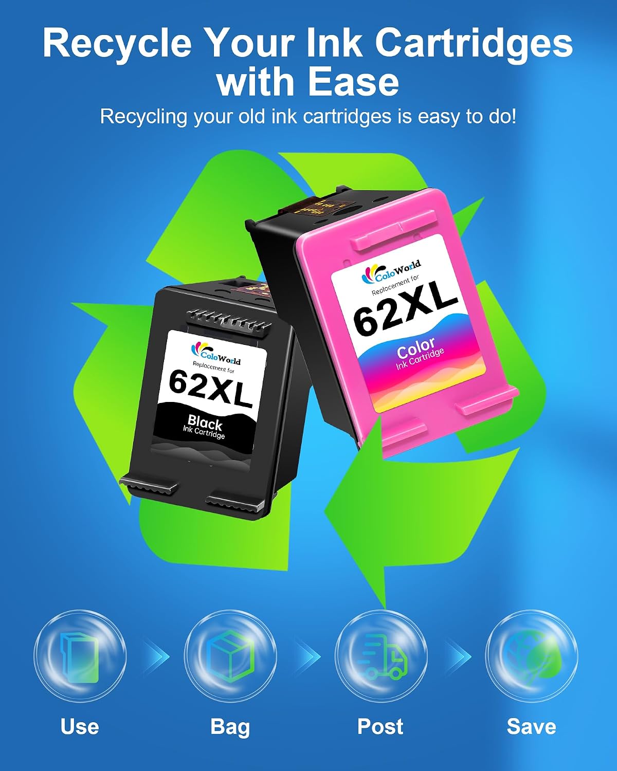ColoWorld Druckerpatrone 62XL Schwarz und Farbe für HP 62 XL – Hohe Reichweite ca.1200 Seiten, kompatibel mit HP Envy 5540 5544 5545 5548 5640 5646 7640 OfficeJet 5742 5740 5744 200 250 258 – Bild 6