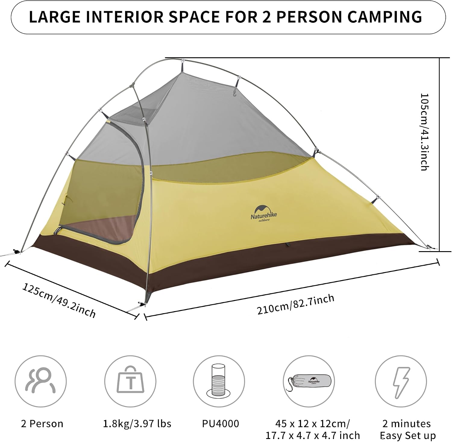 Naturehike Cloud up 2 Campingzelt Ultraleichtes Zelt 2 Personen 3-4 Saison Wasserdichtes Zelt für Rucksack Wandern – Bild 2
