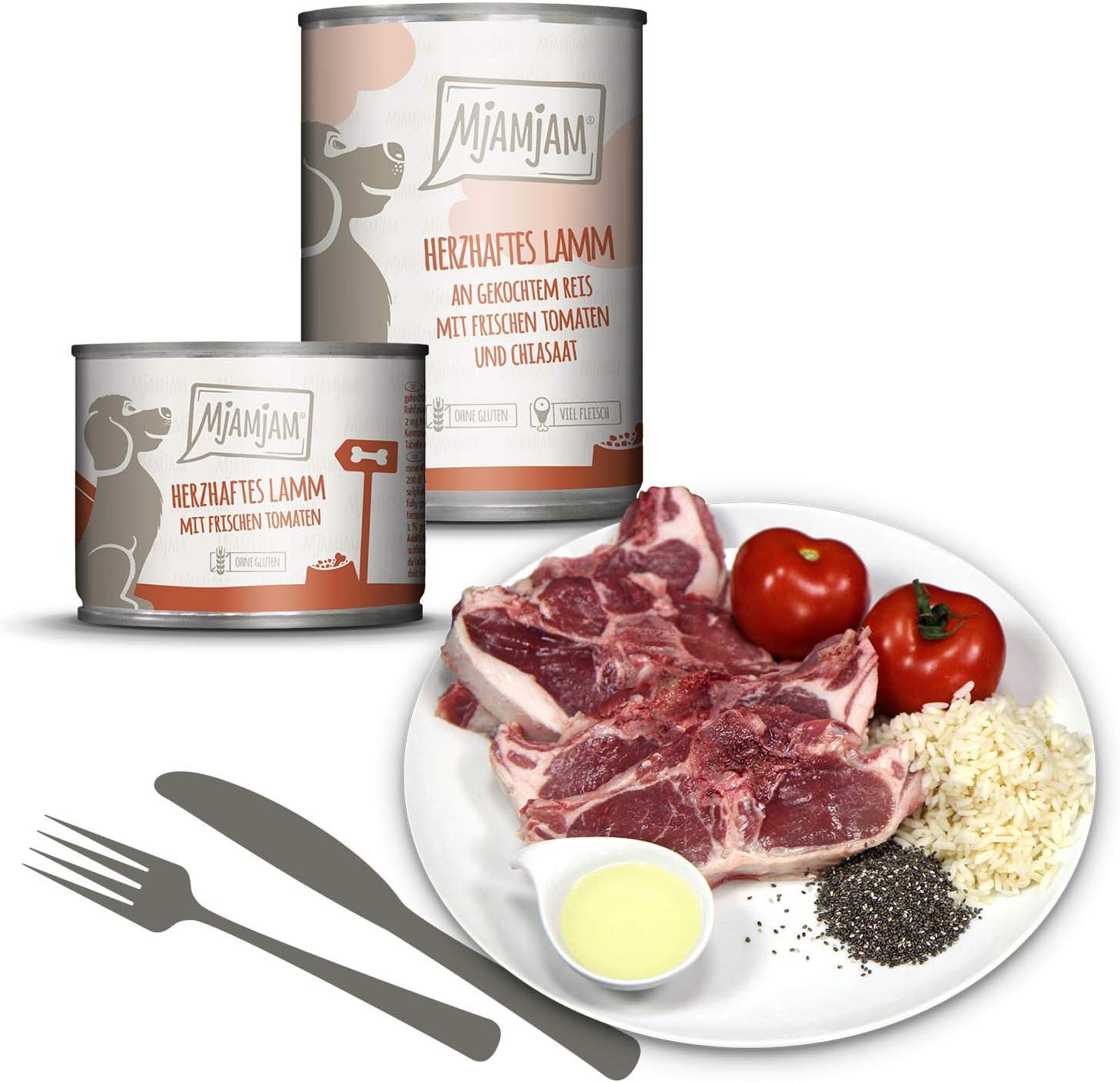 MjAMjAM - Premium Nassfutter für Hunde - Mixpaket II - mit Huhn & Ente, Rind, Pute, Kalb, Truthahn, Lamm, 6er Pack (6 x 400 g), naturbelassen mit extra viel Fleisch – Bild 7