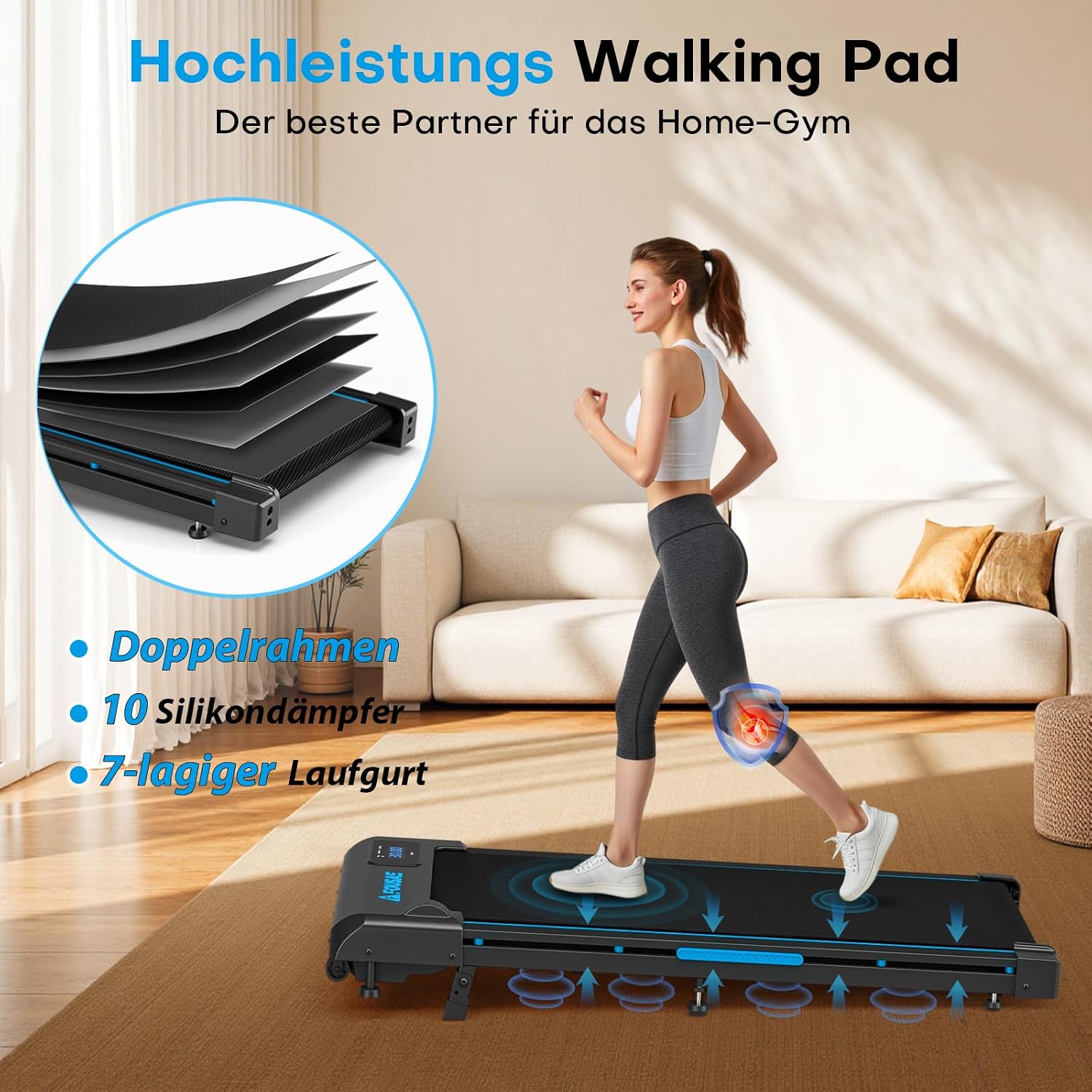 Walking Pad, 12 HIIT Programes Laufband für Zuhause mit 9% Steigung – Bild 6