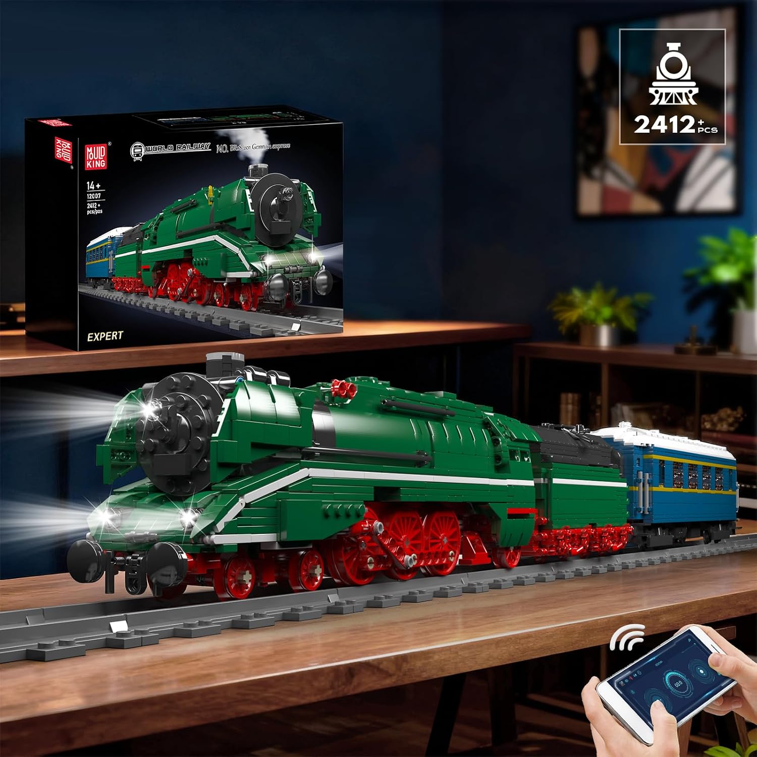 Mould King 12007 Technik BR18 201 German Express Dampflokomotive,Modellbausatz Fernbedienung elektrisch World Railway Series, Klemmblock Bauvorrichtung Kompatibel Mit Spur Bahn – Bild 6