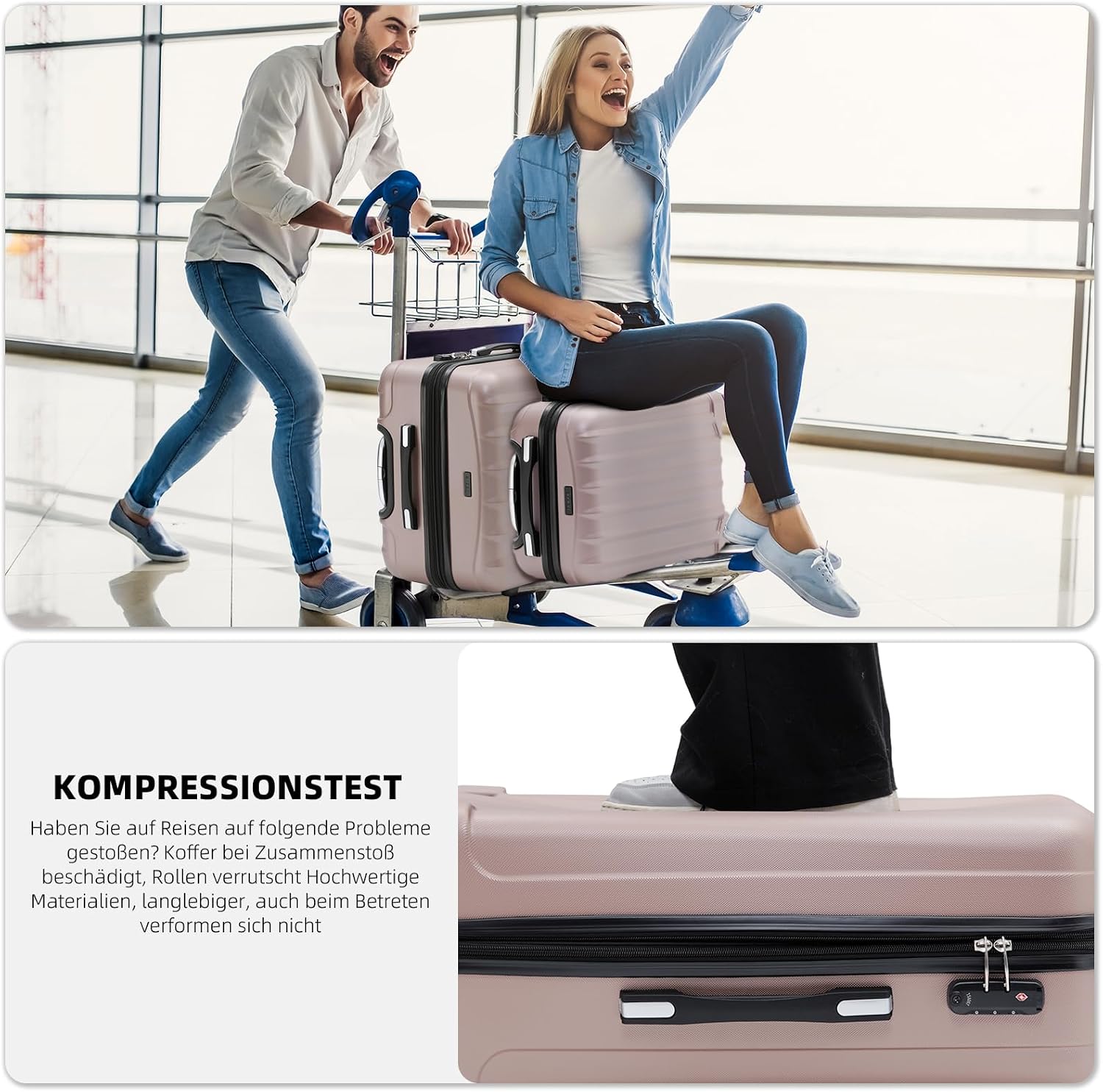 BEIBYE TSA-Schloß 2080 Gepäck Zwillingsrollen Reisekoffer Koffer Trolley Hartschale Dehnungsfuge (Rosa Gold, L) – Bild 6