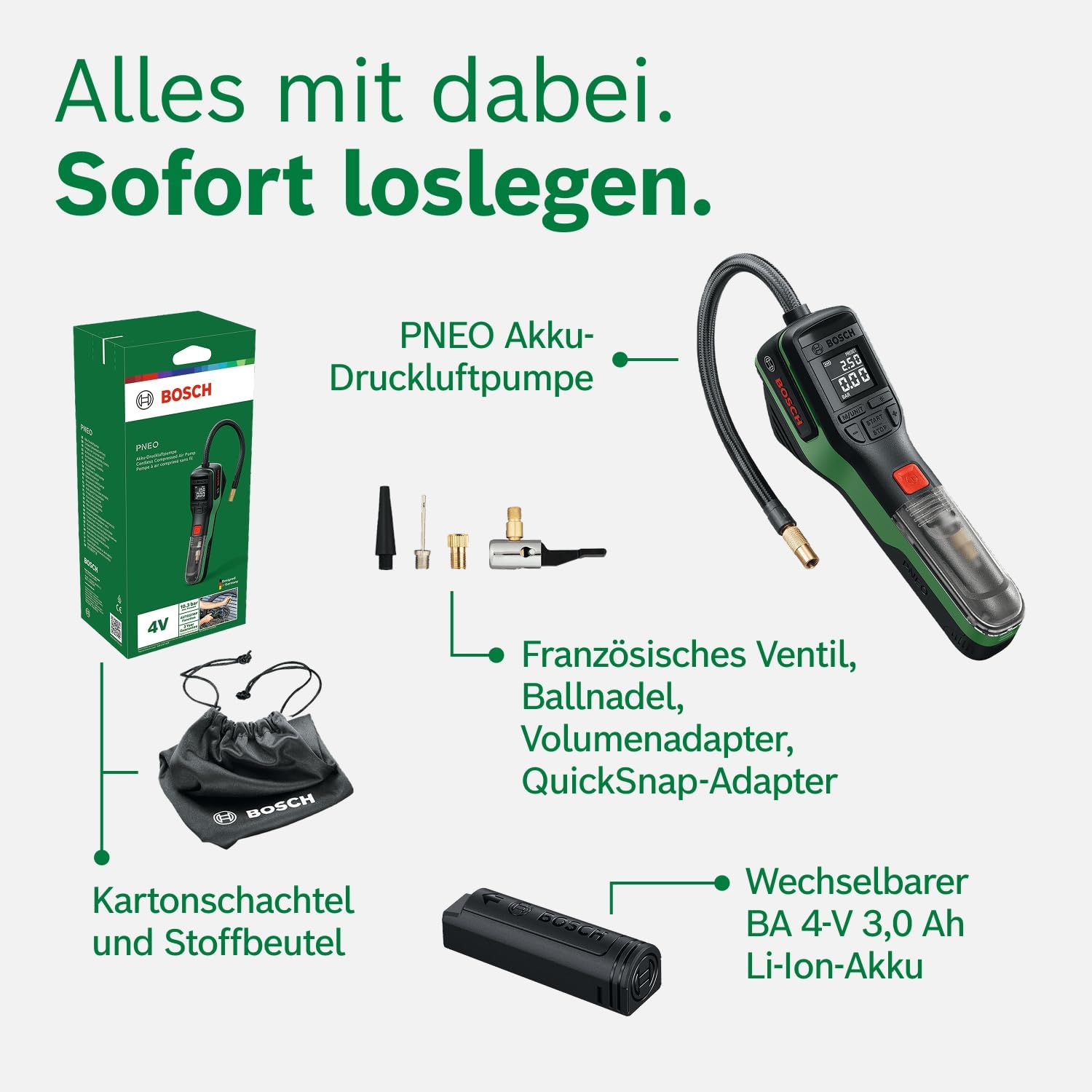 Bosch PNEO elektrische Fahrradpumpe mit 3 Ah Akku, 10,3 bar, 150 PSI – Bild 9