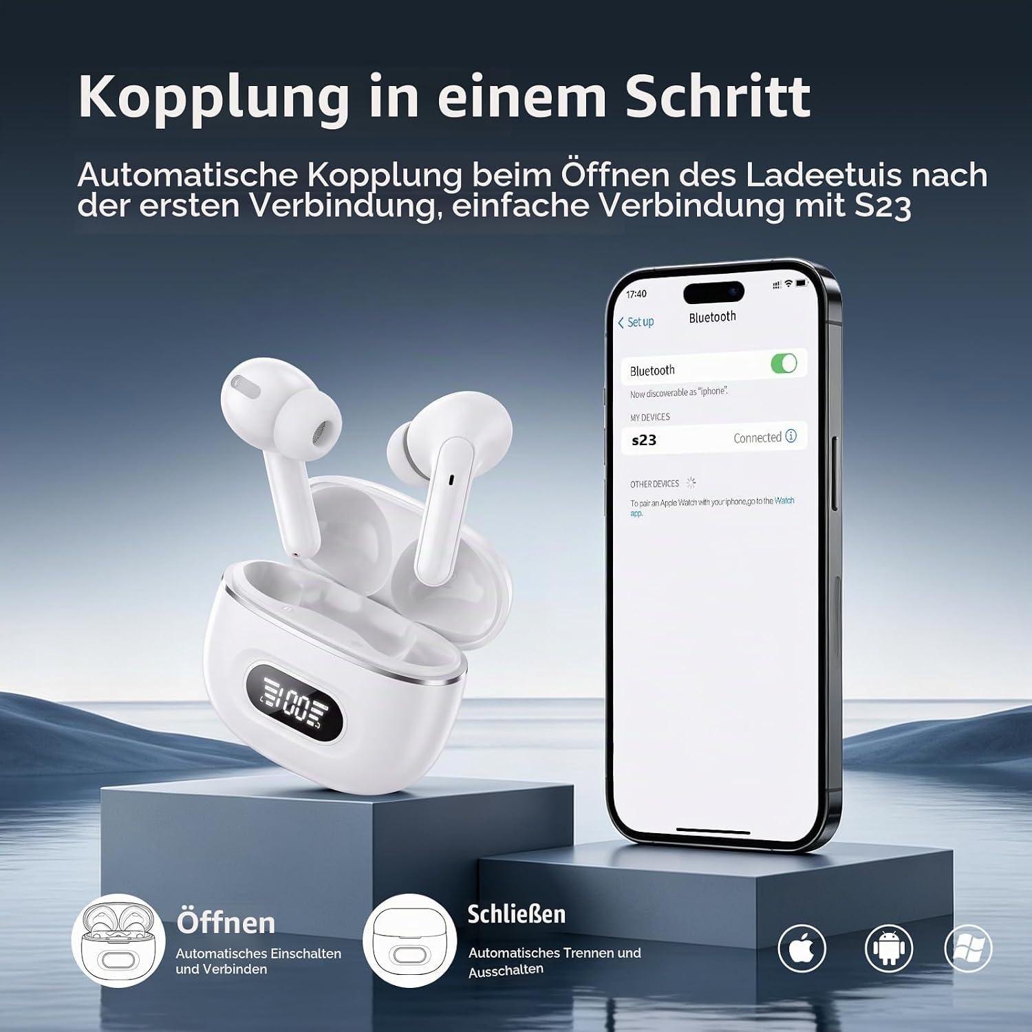 Bluetooth Kopfhörer, 2026 Kopfhörer Kabellos Bluetooth 5.3 HiFi Stereo, 72 Std Spielzeit In Ear Kopfhörer mit ENC Noise Cancelling Mics, IP7 Wasserdicht Kabellose Kopfhörer mit LED-Anzeige, USB-C – Bild 2