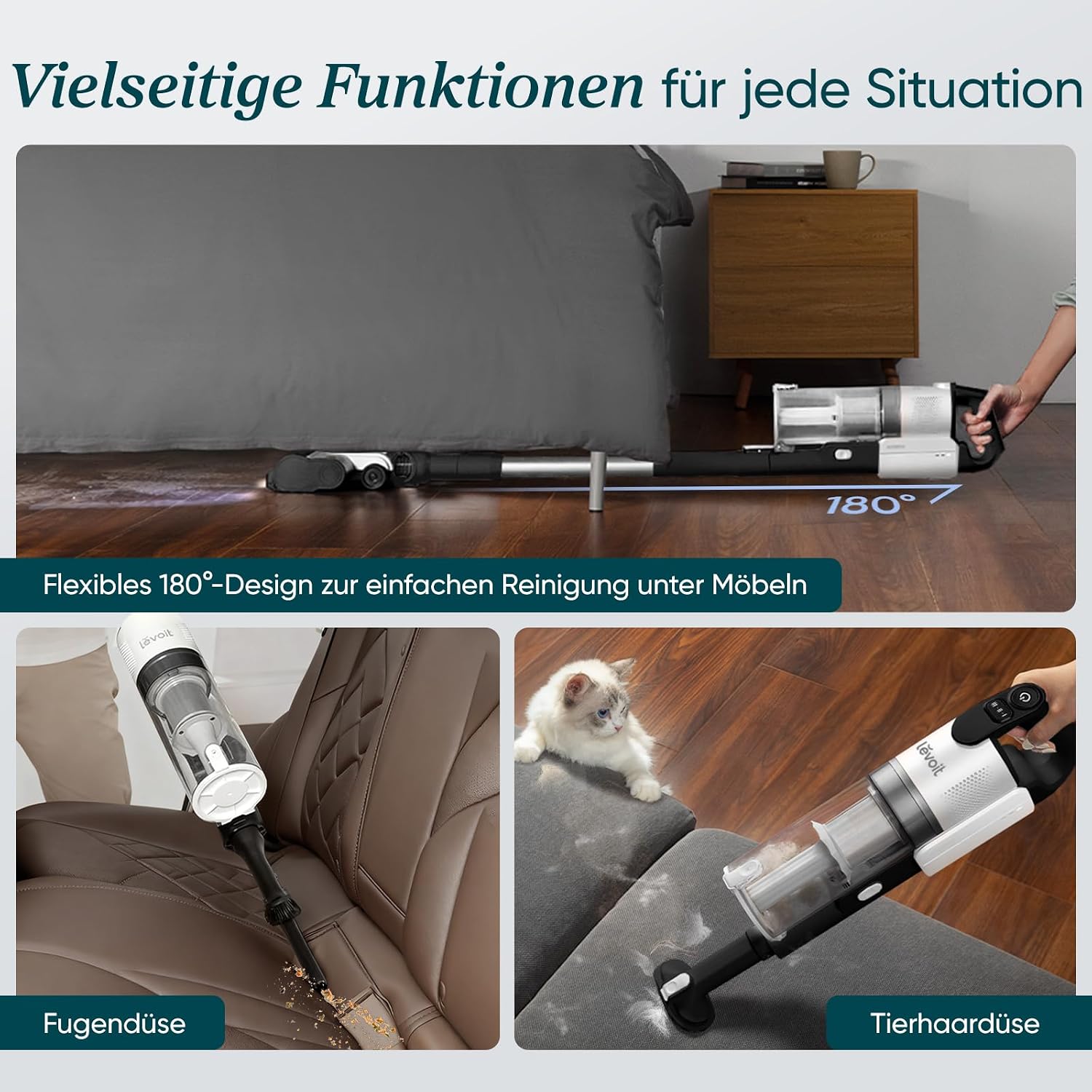 Levoit Akku Staubsauger LVAC 200, bis 75 m², Anti Tangle, Schwarz – Bild 6