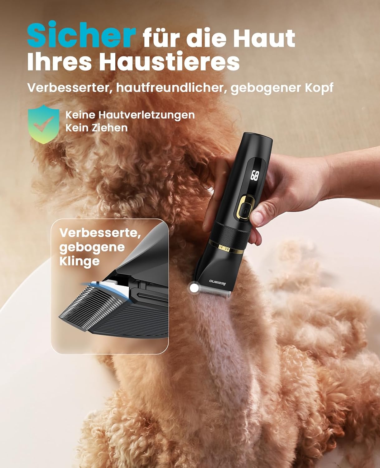 oneisall Leise Hundeschermaschine Upgrade Pro, Profi Schermaschine Hund Katze 2000mAh Wiederaufladbar, IPX7 Wasserdichtes Tierhaarschneidemaschine für die Fellpflege zu Hause – Bild 3