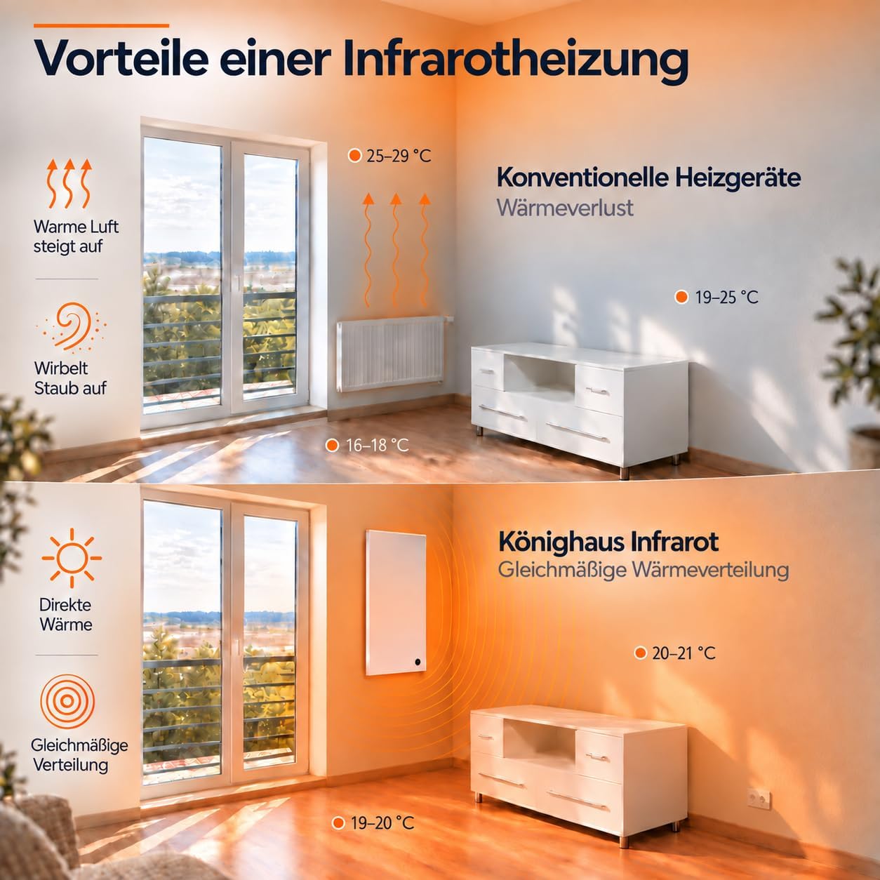 Könighaus Infrarotheizung 600 Watt - Eco-Modell - Thermostat – Bild 3