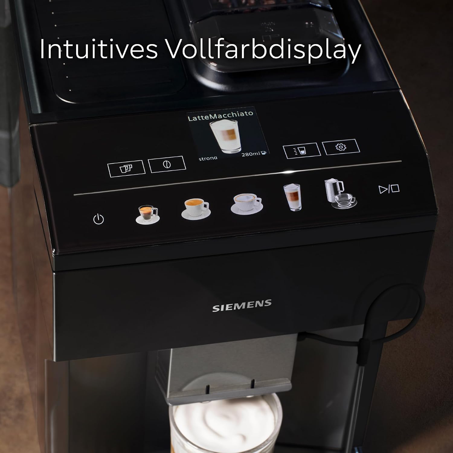 Siemens Kaffeevollautomat EQ500 classic, farbiges TFT-Display, 5 Kaffee- und Milchgetränke, Doppeltassenfunktion, einfache Reinigung, entnehmbare Brüheinheit, mit Milchschlauch, Schwarz, TP511E19 – Bild 4