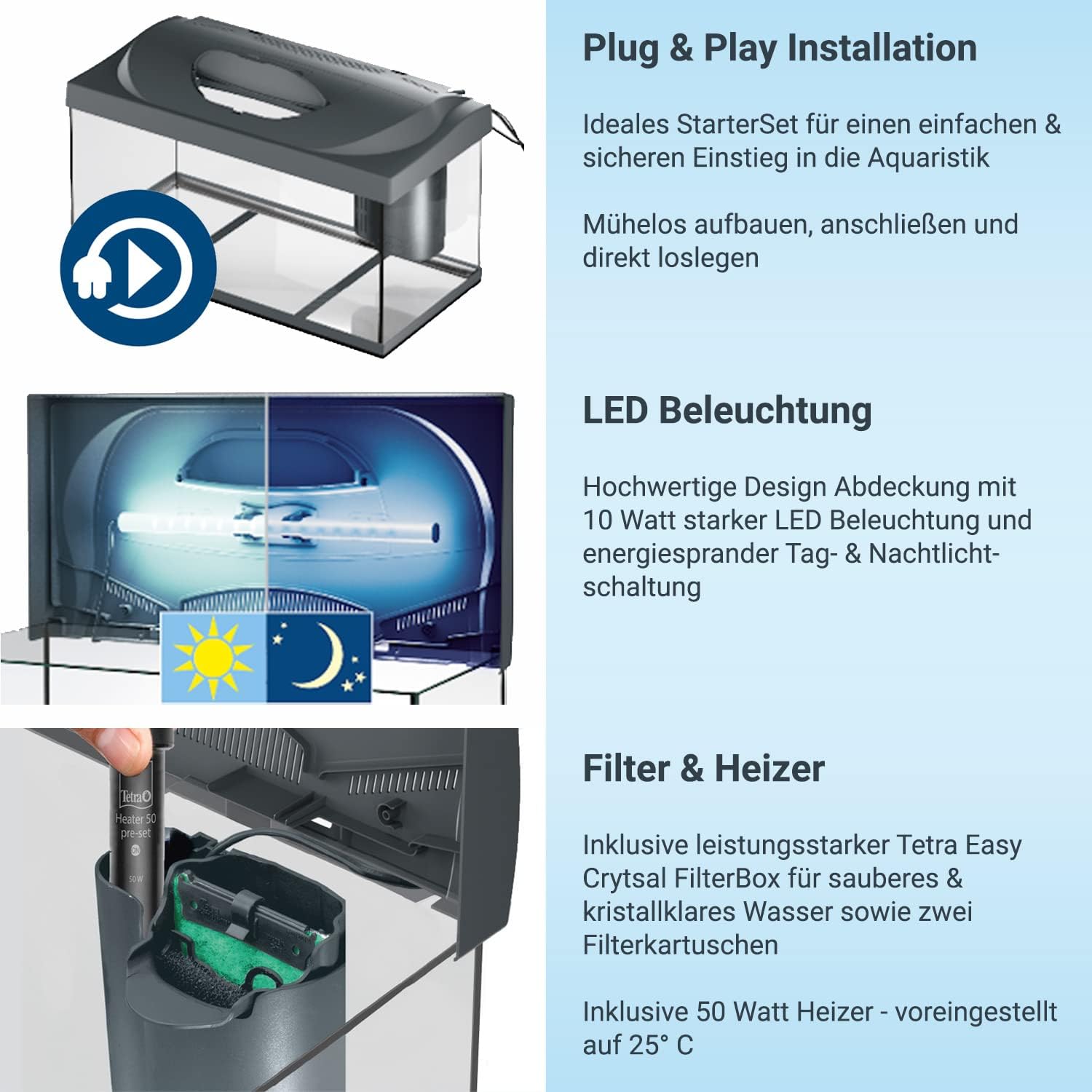 Tetra Starter Line 54 L Aquarium Komplett-Set mit LED-Beleuchtung, schwarz – Bild 3