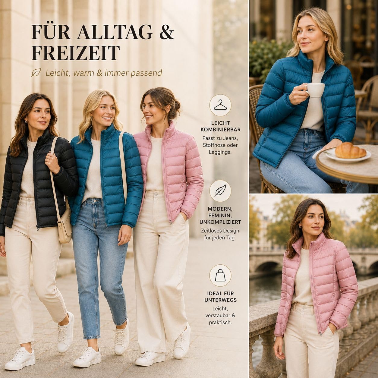 Leichte Daunenjacke Damen-Puffer Jacke Damen Leichter Daunenmantel Lightweight Steppjacke Damen Leicht Packable Down Jacket Women Federleichte Daunenjacke Frauen Dünne Jacke Daunen – Bild 3