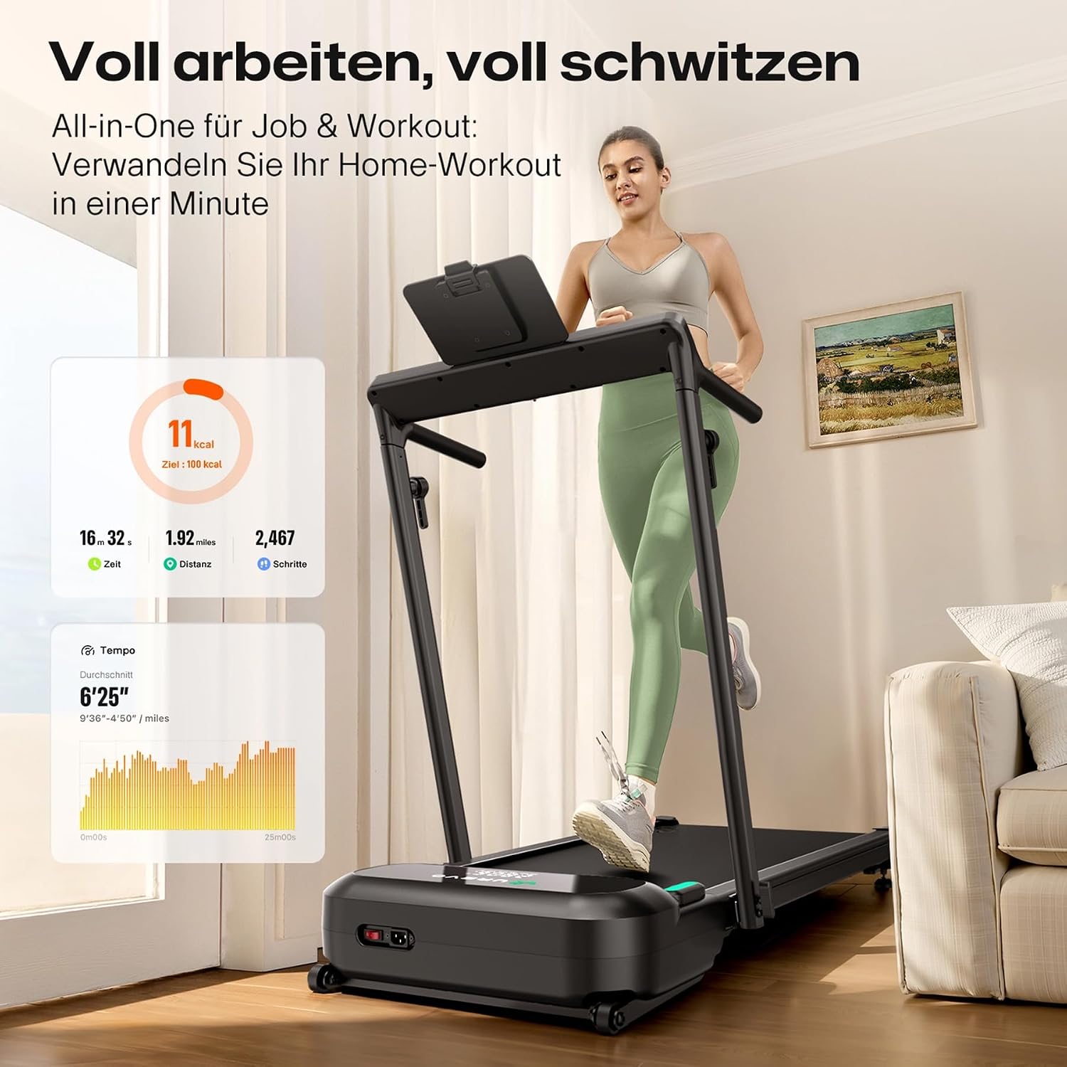 UREVO Smart Laufband mit Auto-Steigung und Schreibtisch-Workstation – Bild 9