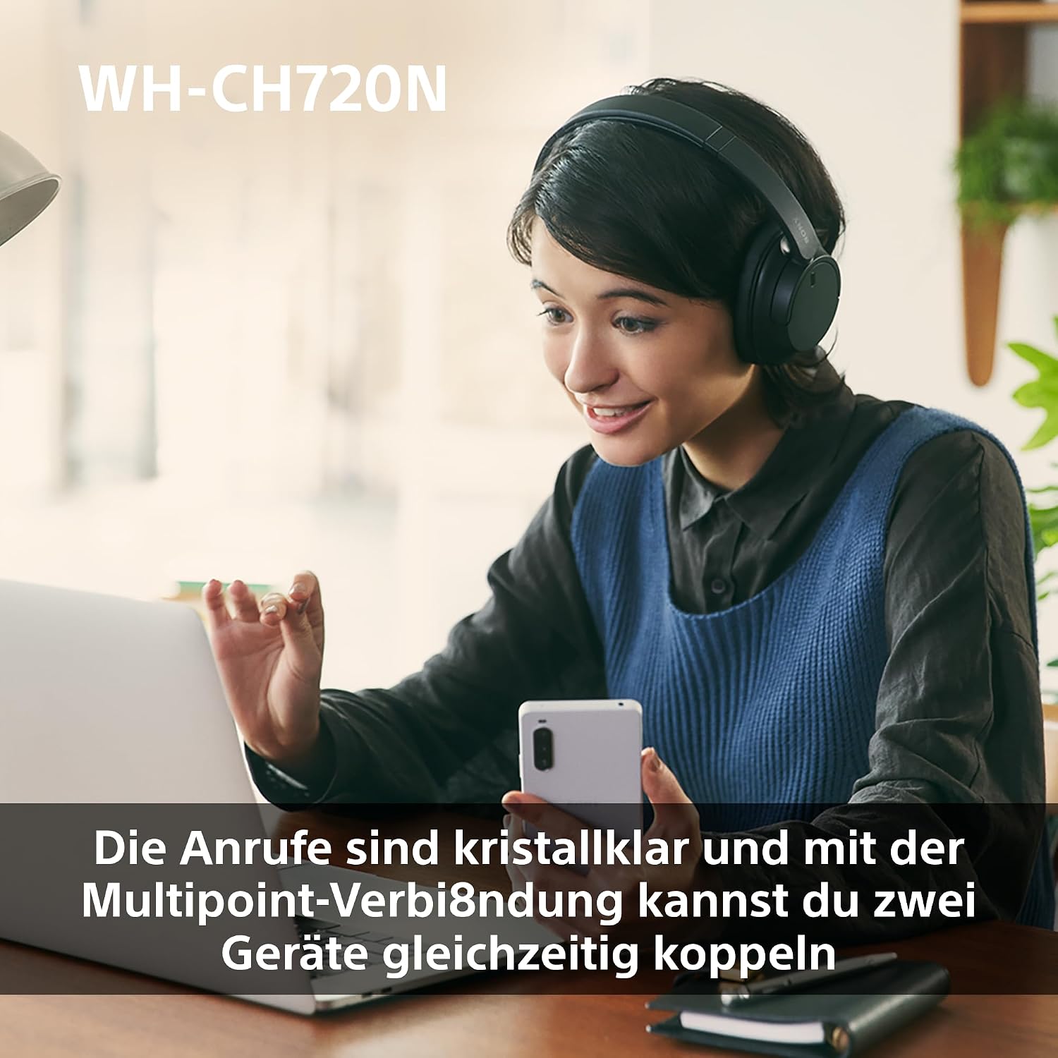 Sony WH-CH720N Kabelloser Bluetooth-Kopfhörer mit Noise Cancelling - bis zu 35 Stunden Akkulaufzeit und Schnellladefunktion - Schwarz – Bild 8