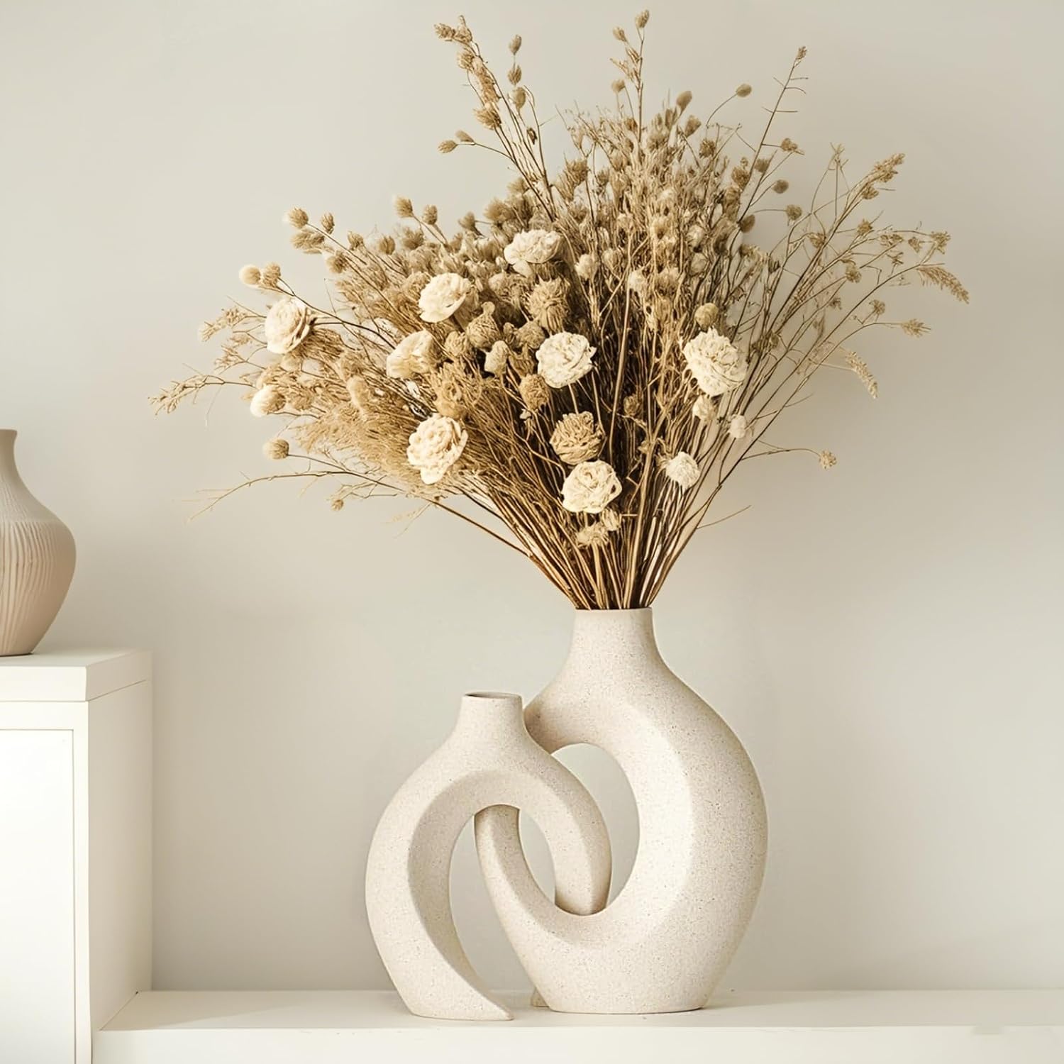 Keramik Vase, SUKIYPO 2er Set Moderne Hohle Vasen, Nordische Vasen Deko – Bild 3
