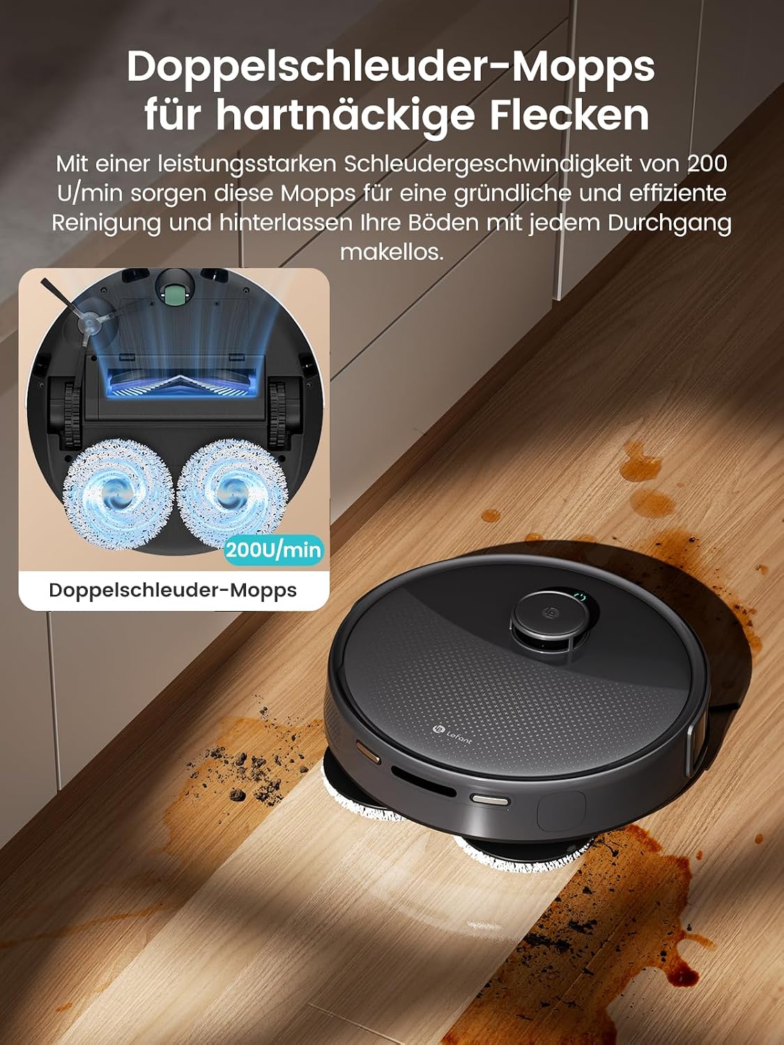 Lefant M3 Saugroboter mit Wischfunktion 45°C Heißwasser-Moppwäsche 12000Pa – Bild 5