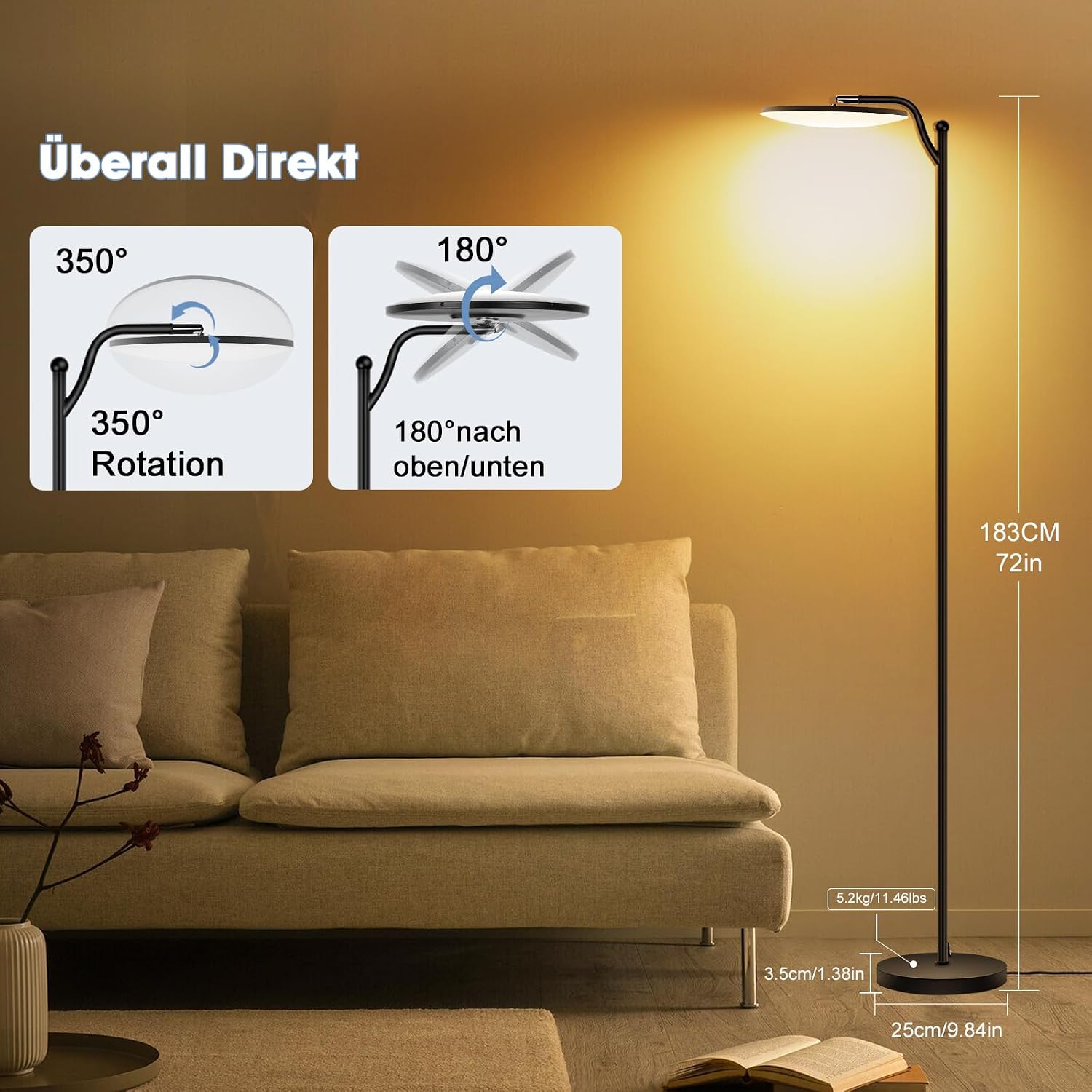 Oraymin 2 Stücke Stehlampe Wohnzimmer 32W, Deckenfluter Stehleuchte Dimmbar mit Fernbedienung, 2700K-6500K Stehlampen LED Dimmbar Hohe Stehleuchte, Drehbare Stehlampe für Wohnzimmer Schlafzimmer Büro – Bild 5
